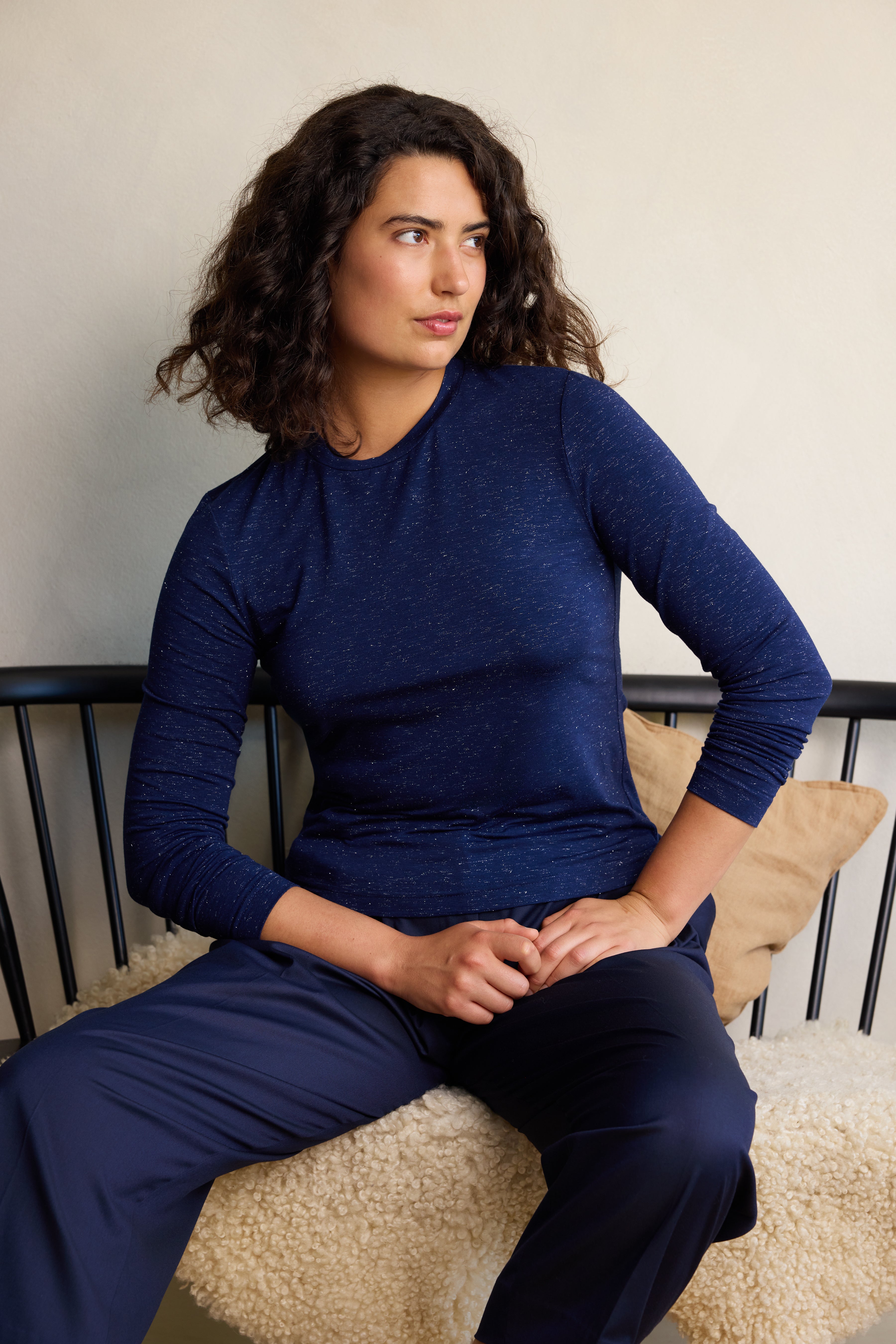 Leni Sparkle Long Sleeve T-Shirt - Navy