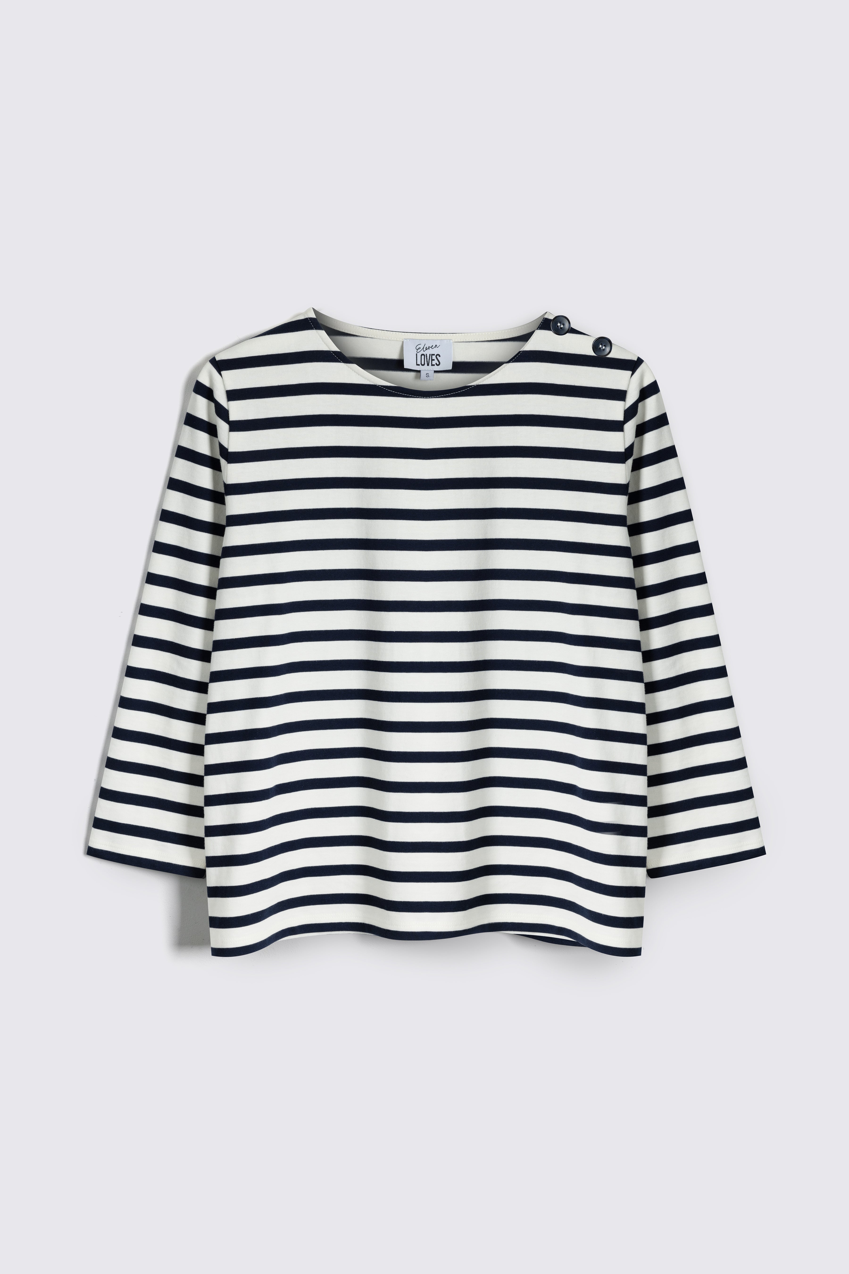 jessica breton parisian style t-shirt 3/4 length striped breton french inspired t-shirt navy and ivory t-shirt ellen loves elevenloves 11loves