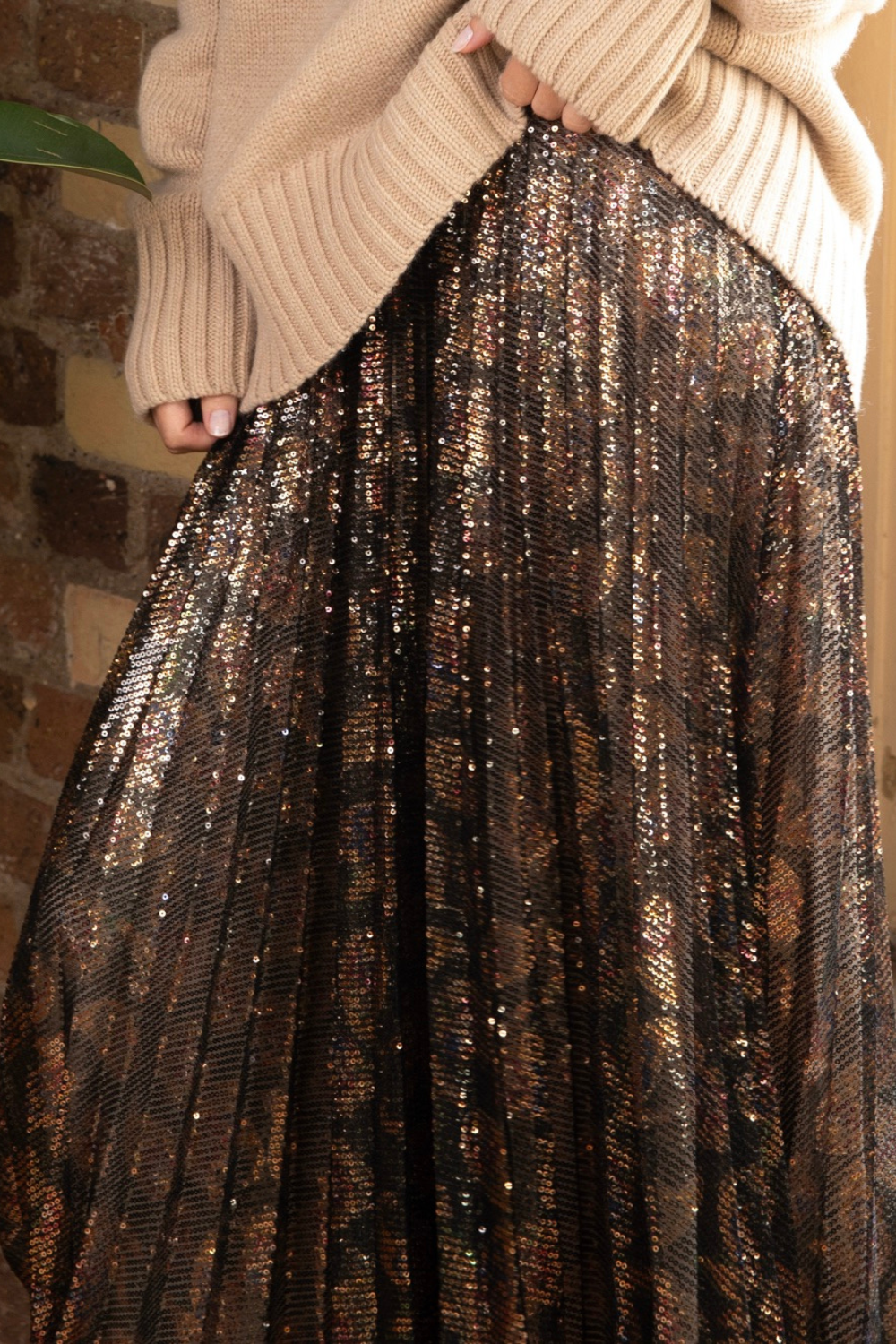 Ella Animal Print Sequin Skirt metallic skirt animal print skirt midi skit eleven loves ellen loves 11loves sustainable