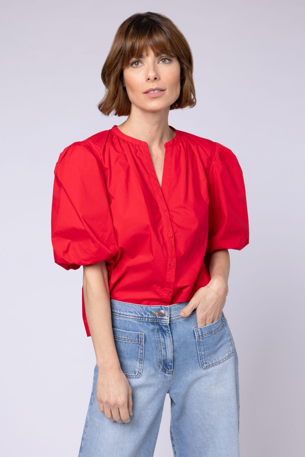 poppy puff sleeve top red puff sleeve womens blouse red tie neck womens blouse button up blouse ellen loves eleven loves 11loves sustainbable