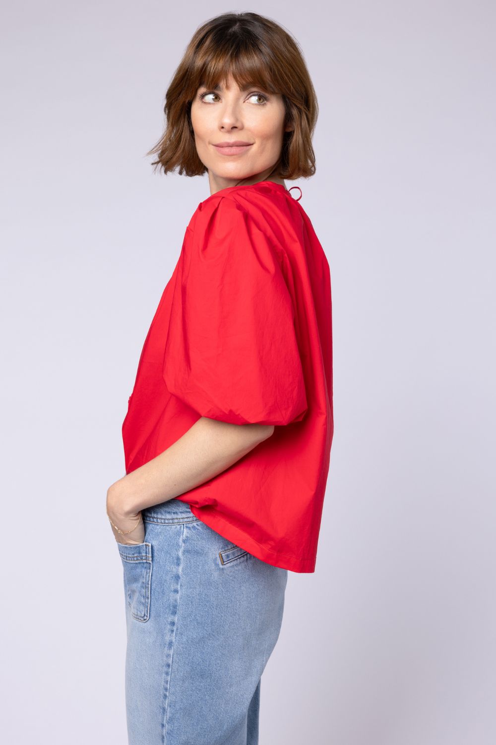 poppy puff sleeve top red puff sleeve womens blouse red tie neck womens blouse button up blouse ellen loves eleven loves 11loves sustainbable