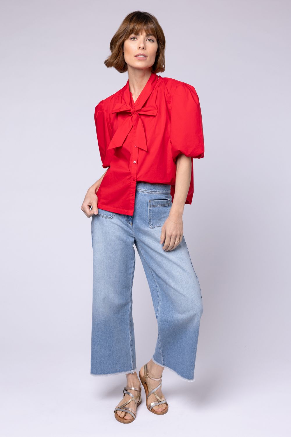 poppy puff sleeve top red puff sleeve womens blouse red tie neck womens blouse button up blouse ellen loves eleven loves 11loves sustainbable
