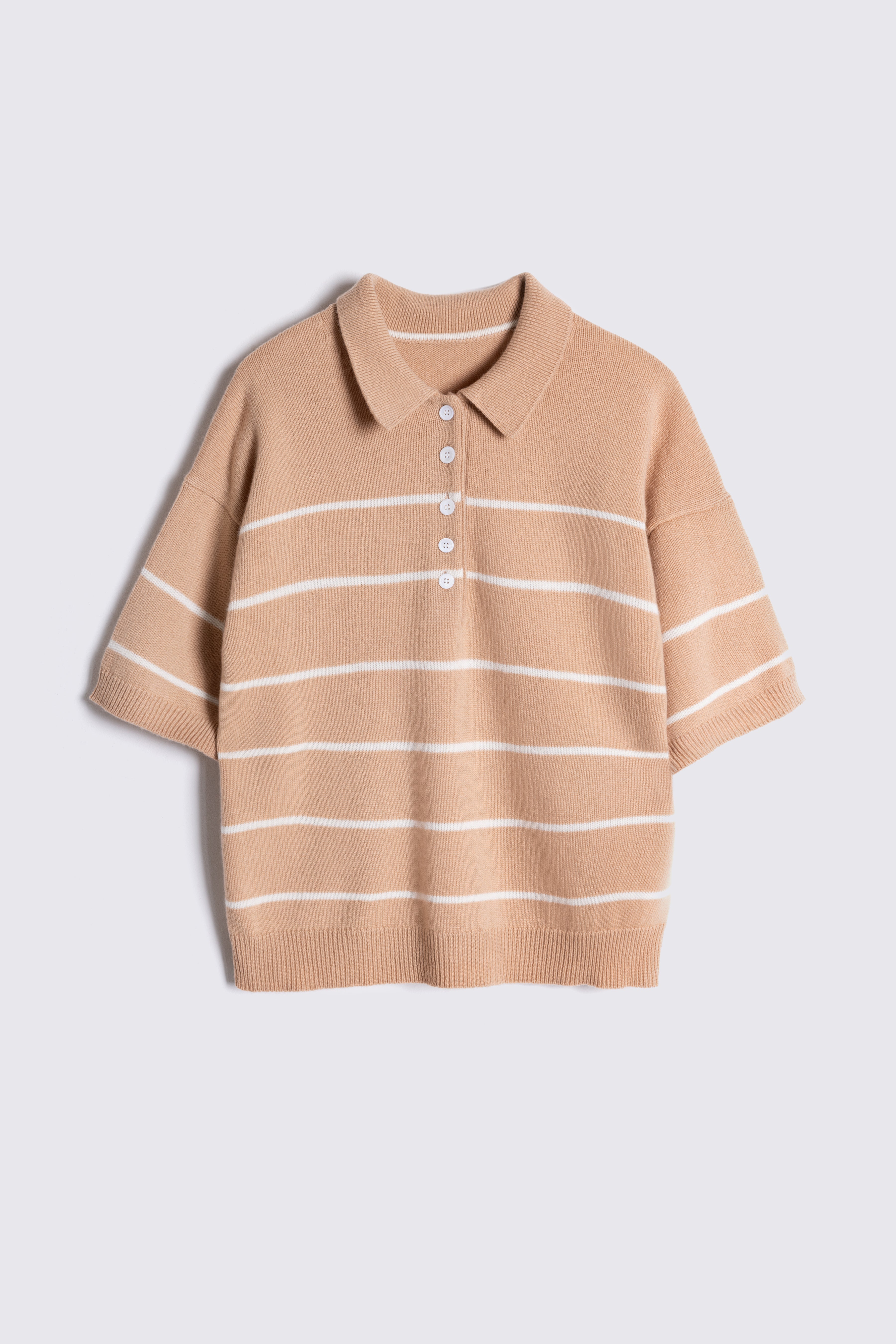 Noah Button Neck Cashmere Blend Jumper - Cappuccino/Ivory Stripe - Eleven Loves