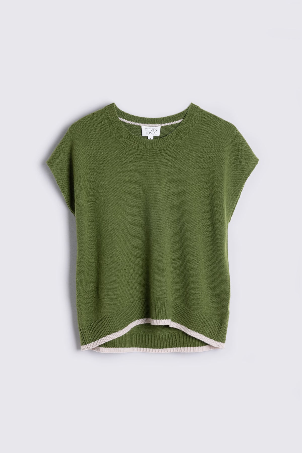 Ora cashmere blend drop shoulder tank in light olive laid flat on a plain background
