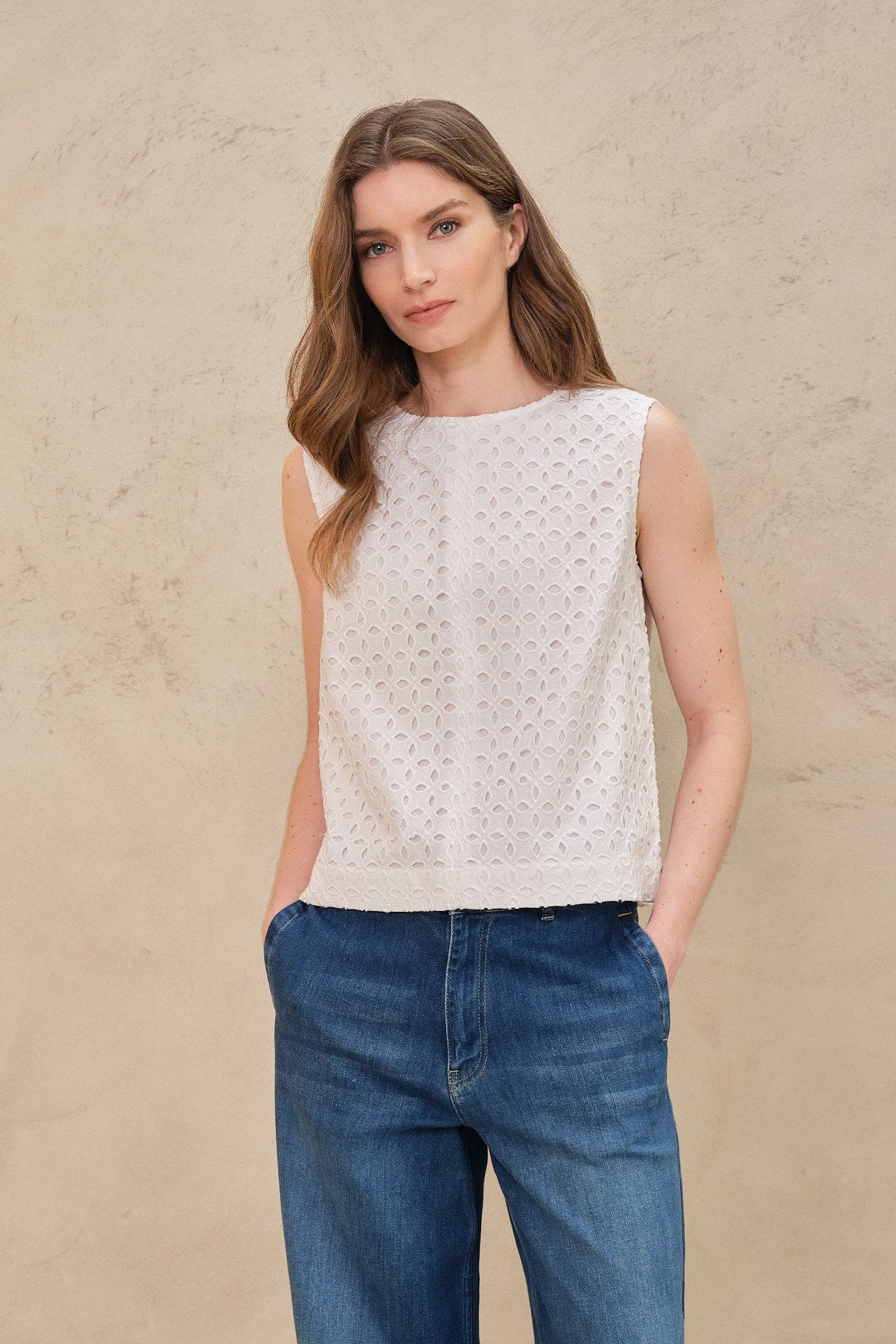 Bali Broderie Shell Top - White