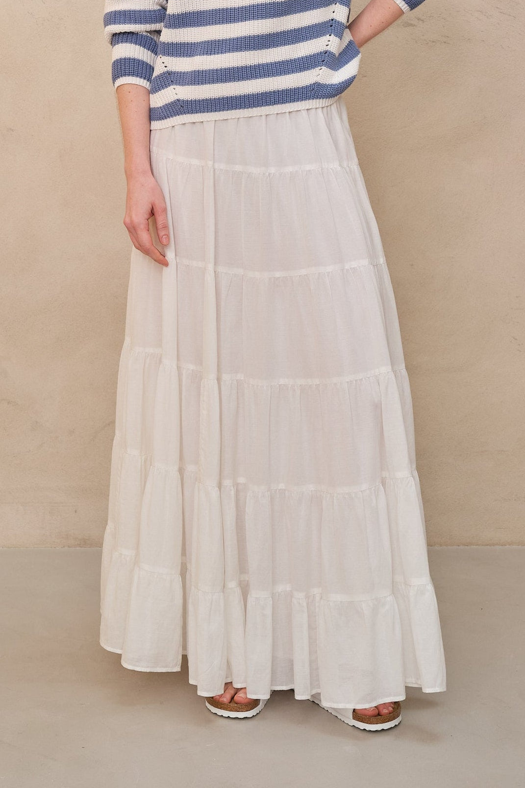Tia Tiered Cotton Maxi Skirt - Ivory