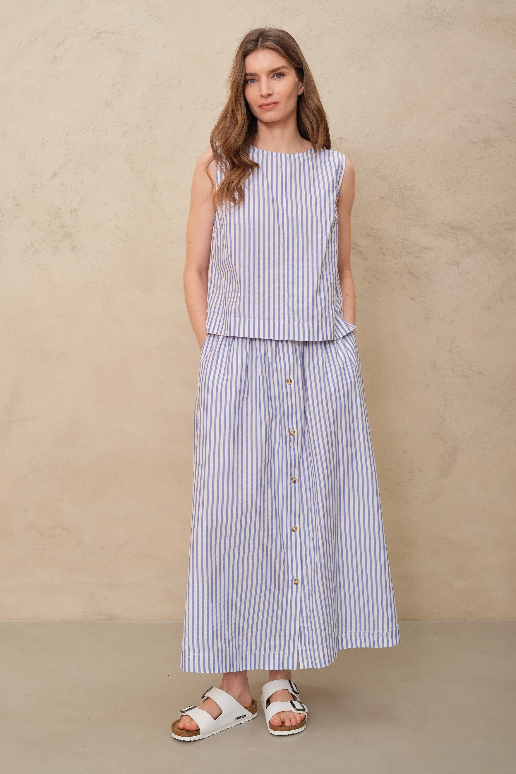 Coralie Button Through Skirt - Stripe
