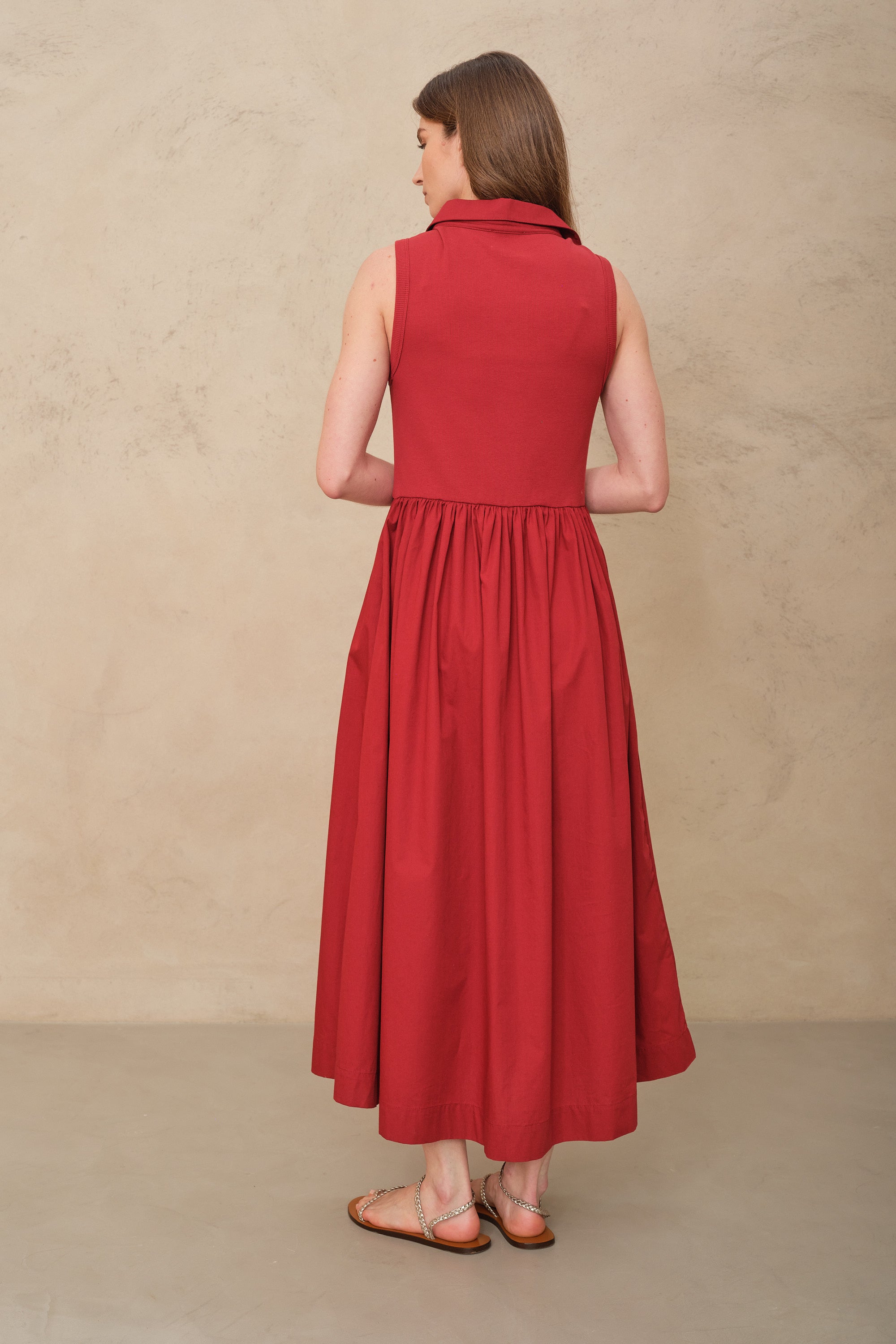 Birdie Poplin Jersey Dress - Burgundy