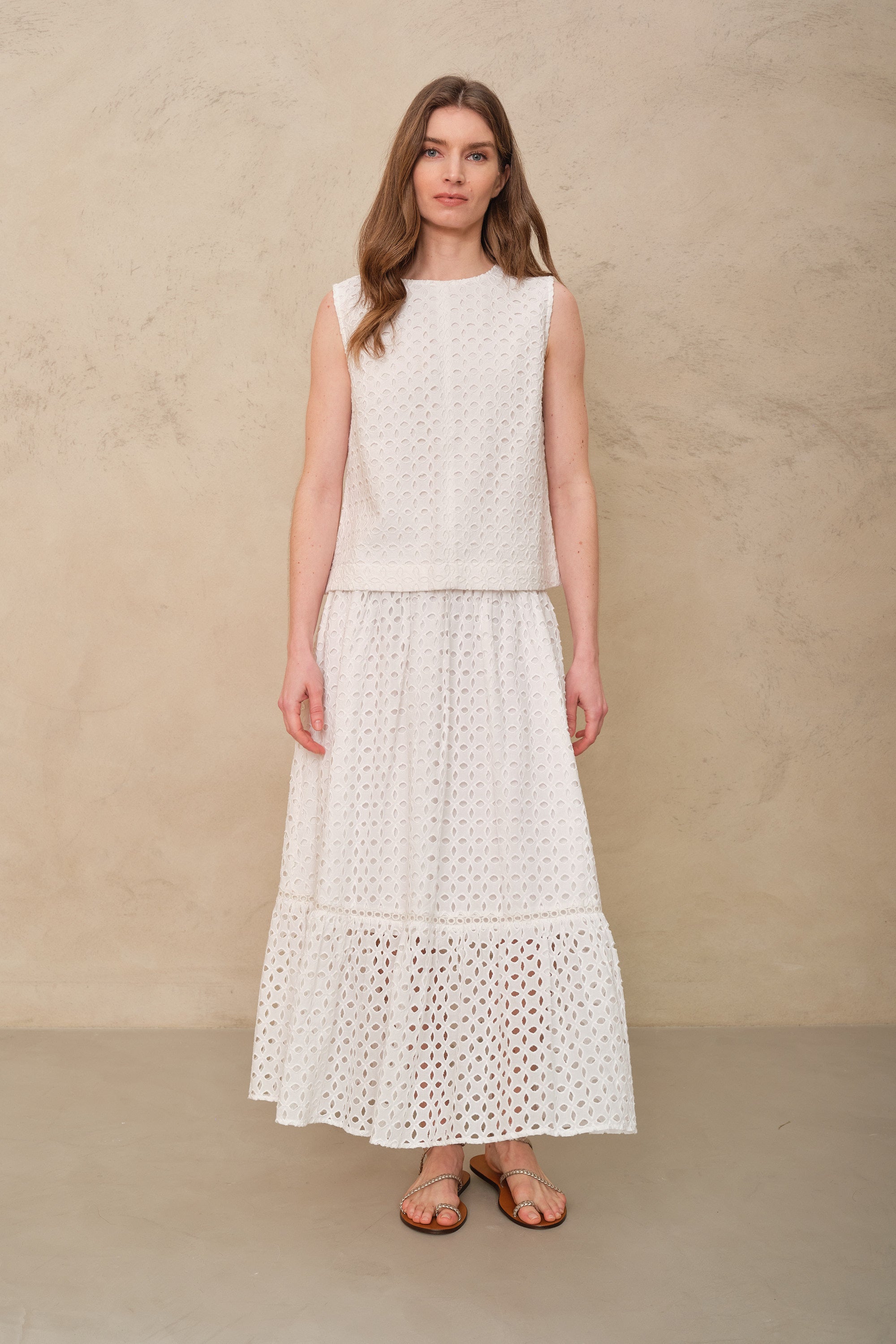 Bali Broderie Shell Top - White