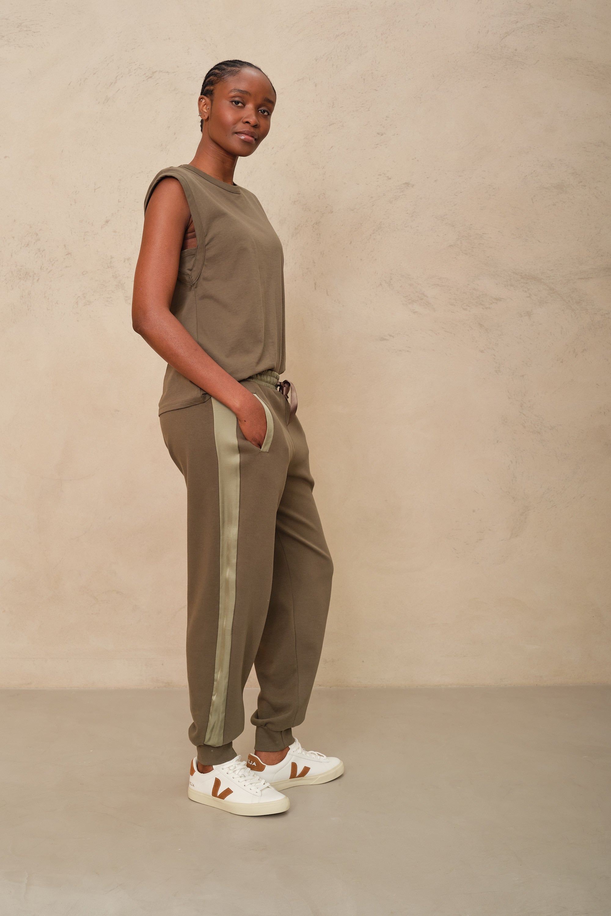 Perfect Side Stripe Joggers - Olive