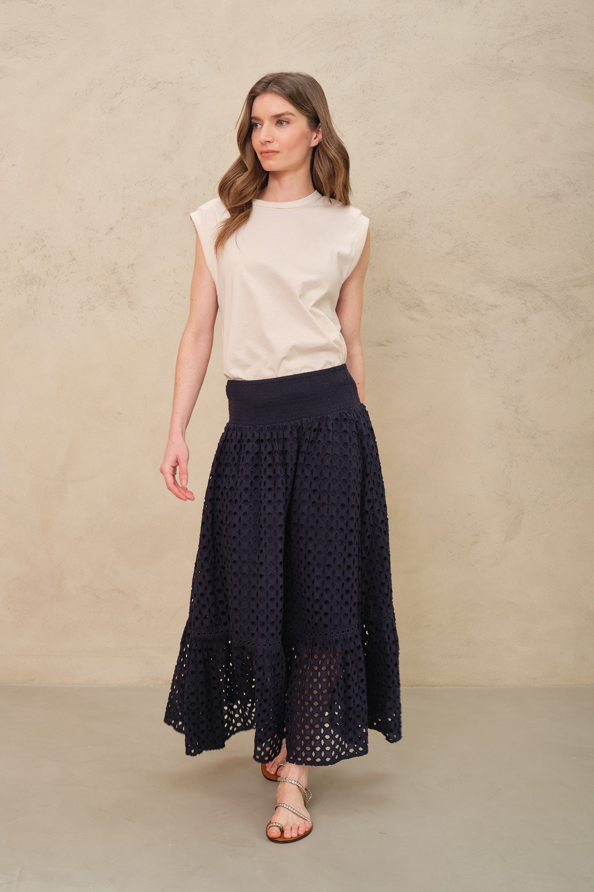 Beth Broderie Skirt - Navy