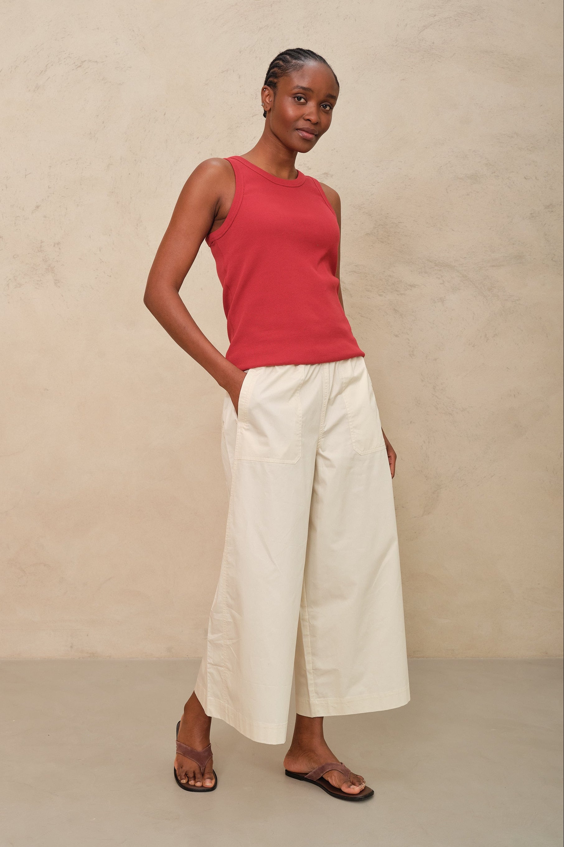 Cassie Wide Leg Cropped Trousers - Ecru