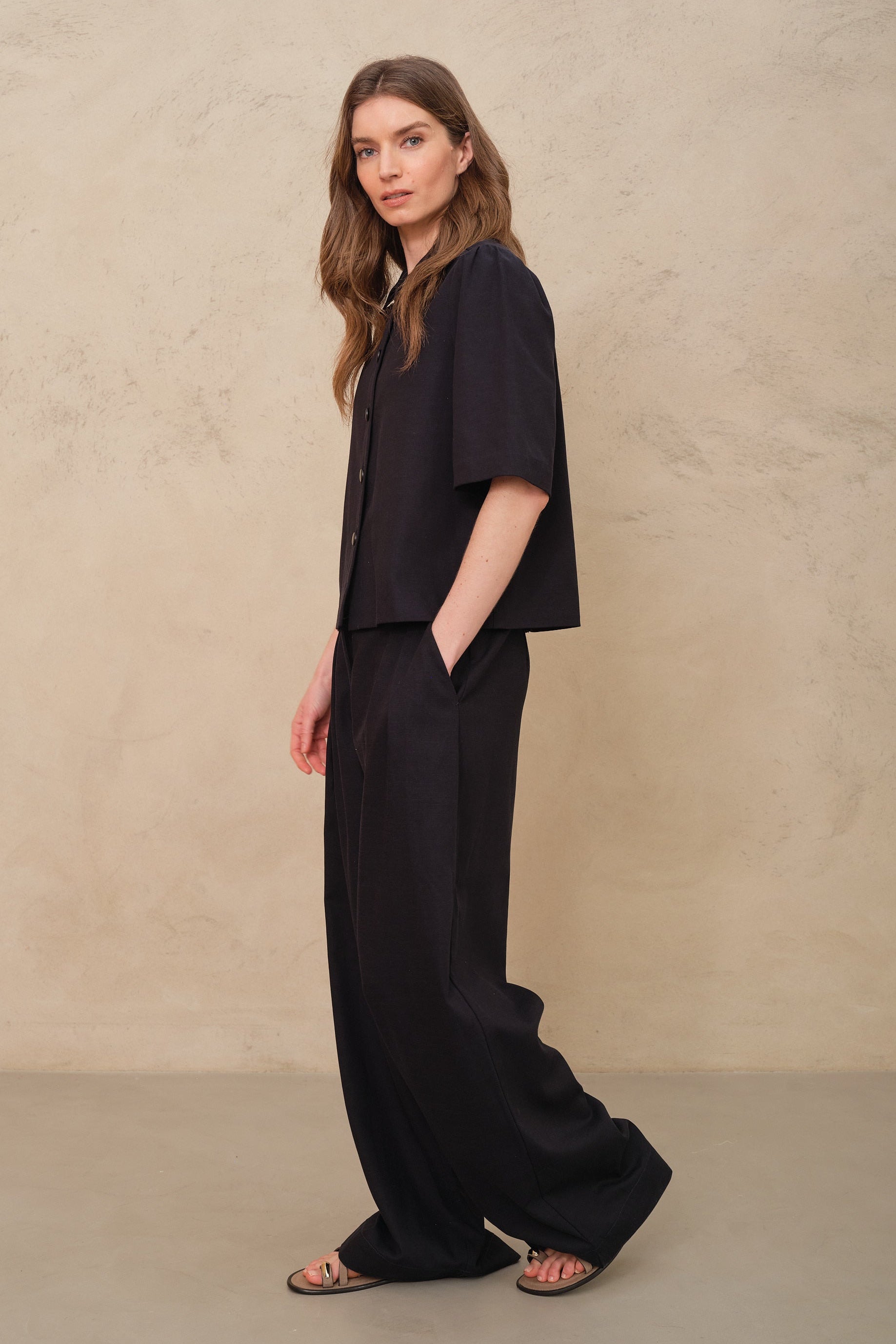 Aida Wide Leg Trousers - Navy