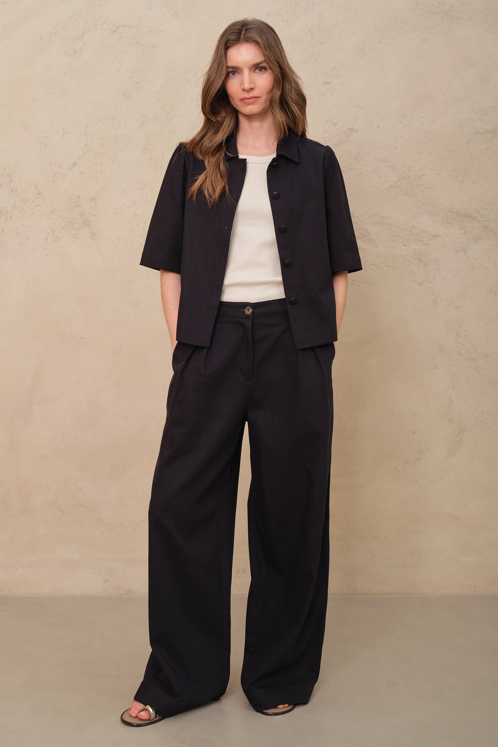 Aida Wide Leg Trousers - Navy