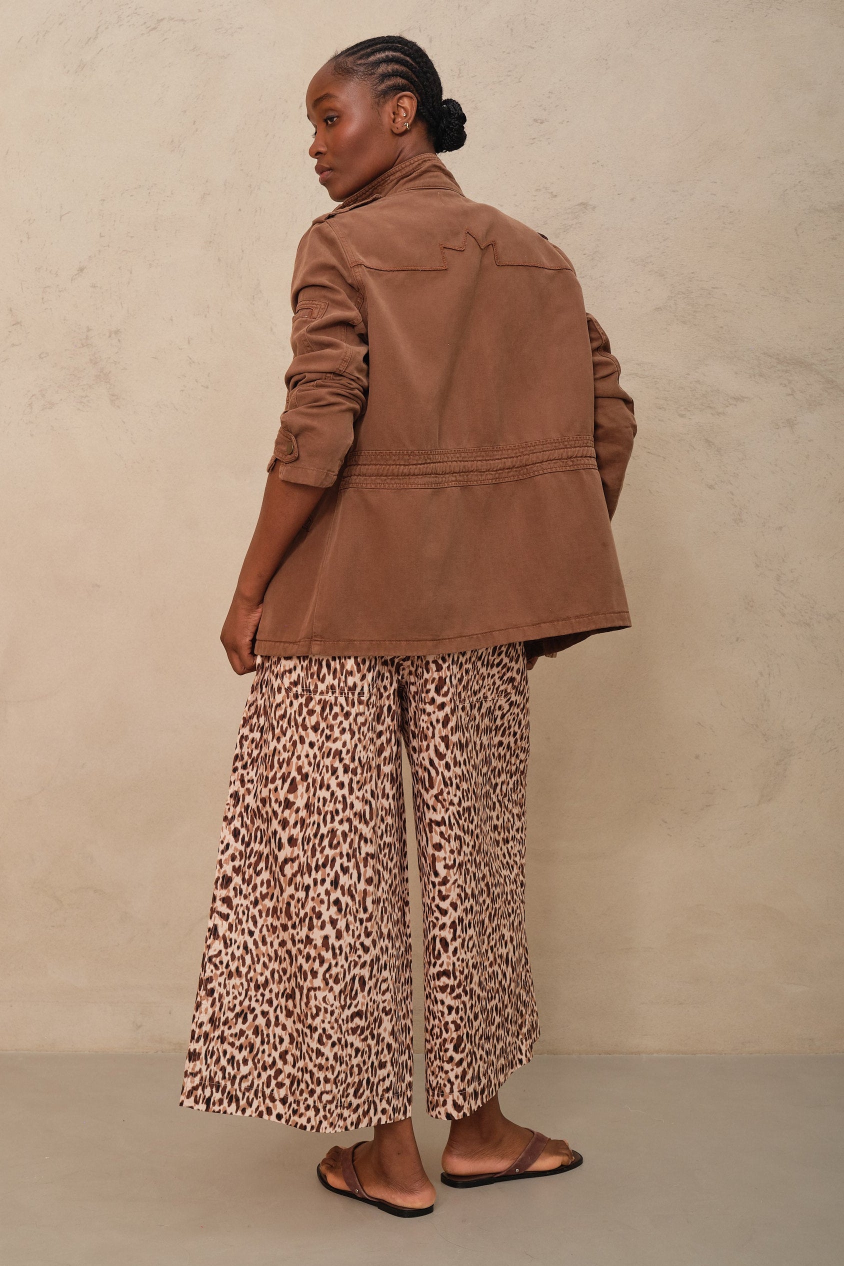 Cassie Wide Leg Cropped Trousers - Leopard