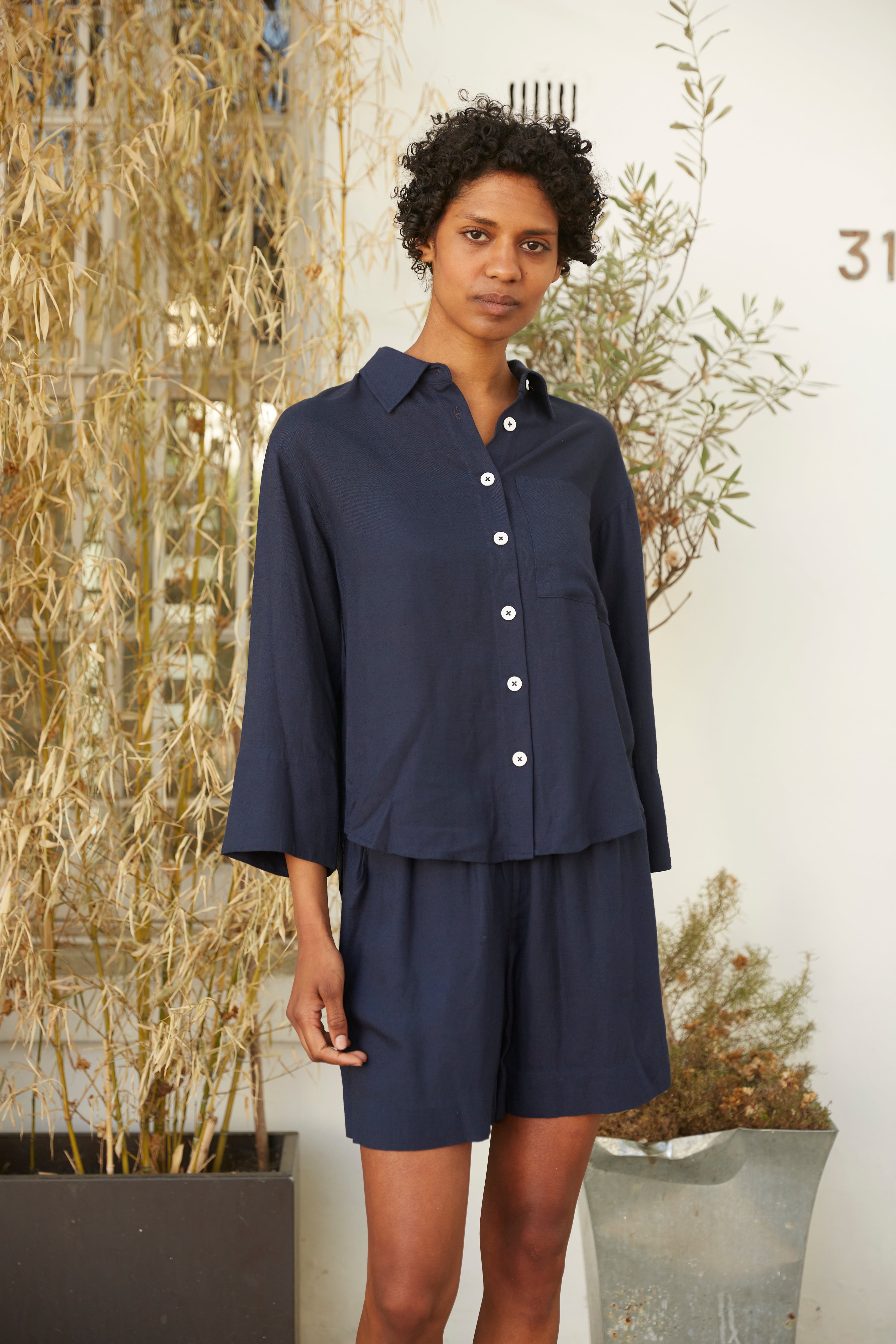 Lulu Linen Blend Shirt - Navy