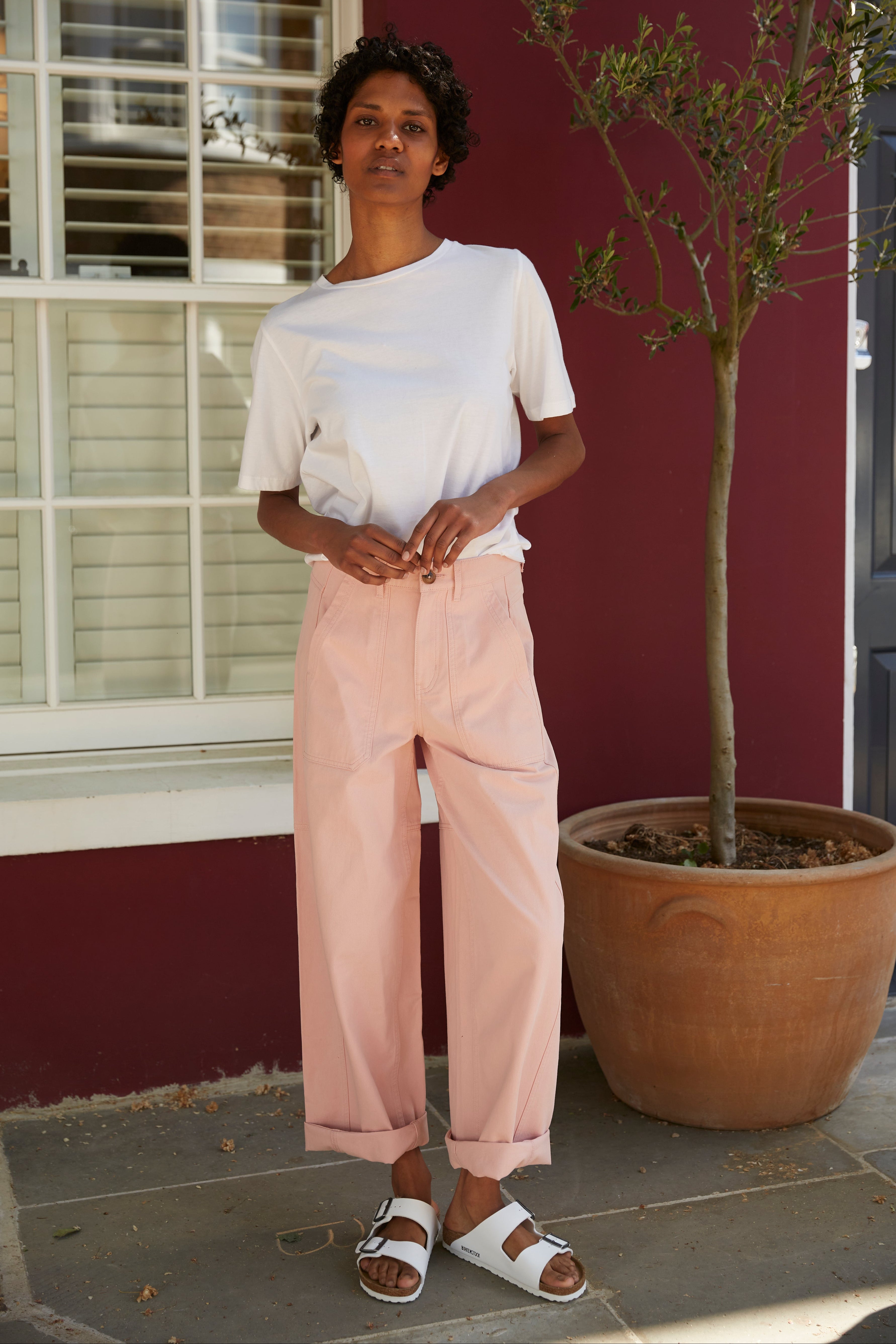 Billie Barrel Leg Trousers - Dusty Pink