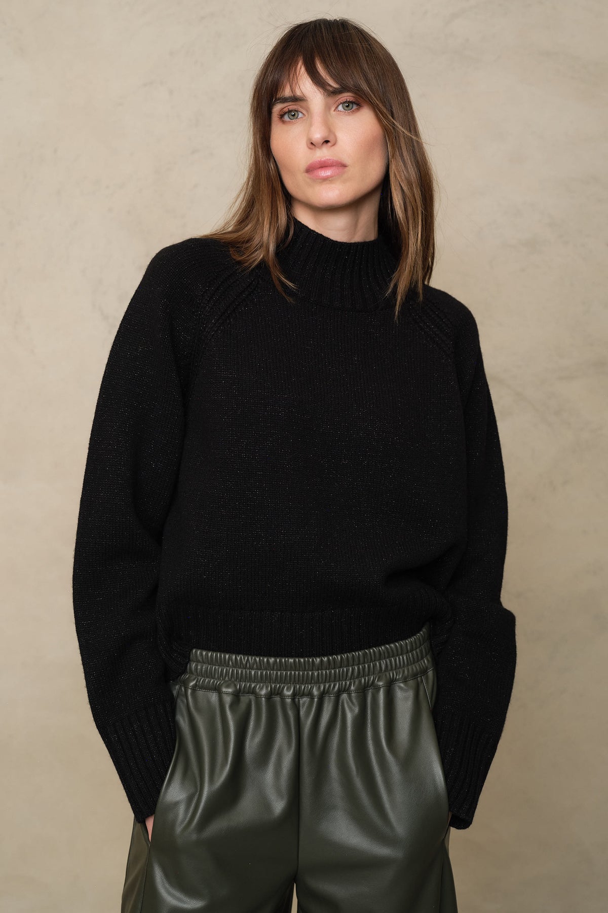 Blythe funnel neck cropped jumper in black sparkle