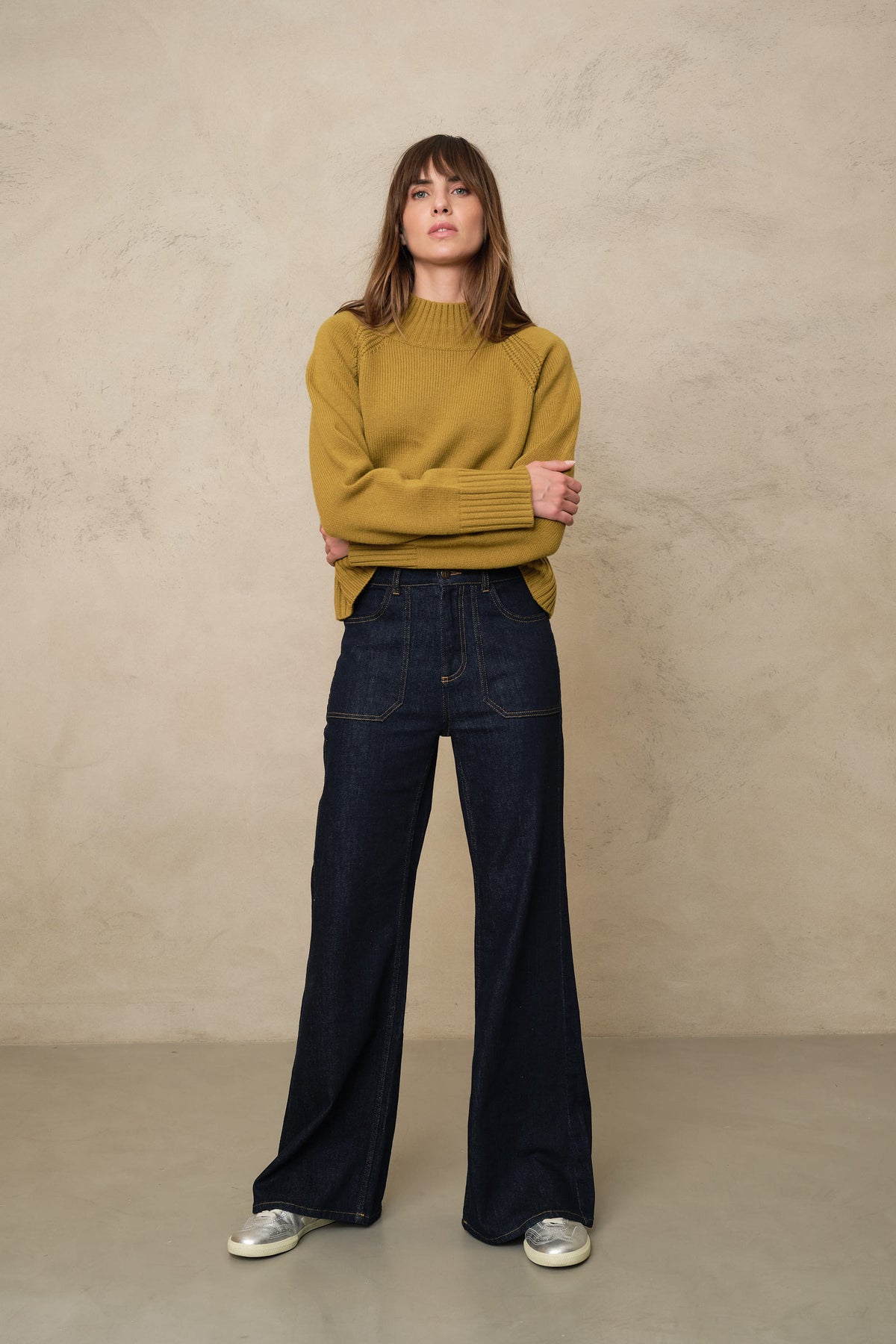 Blythe funnel neck cropped jumper in turmeric