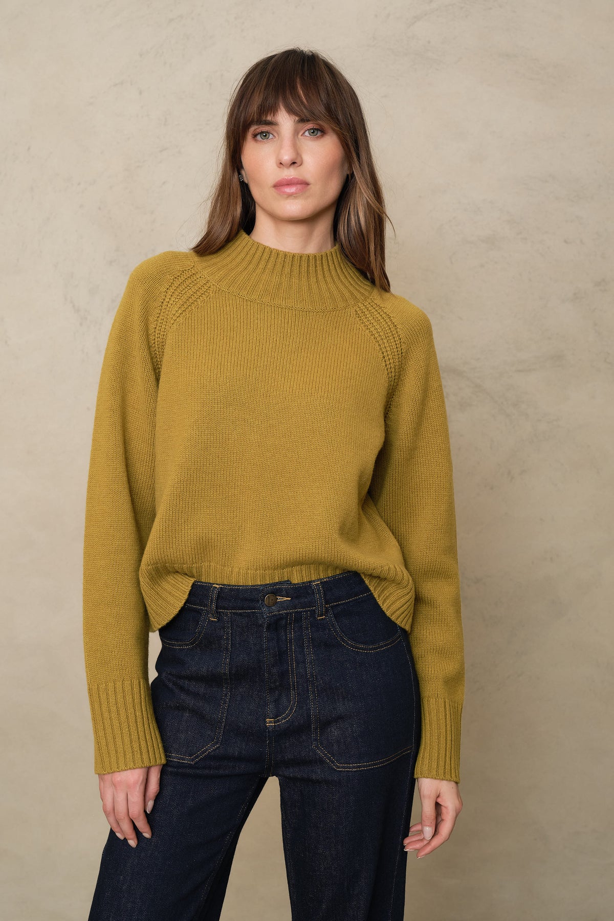 Blythe funnel neck cropped jumper in turmeric
