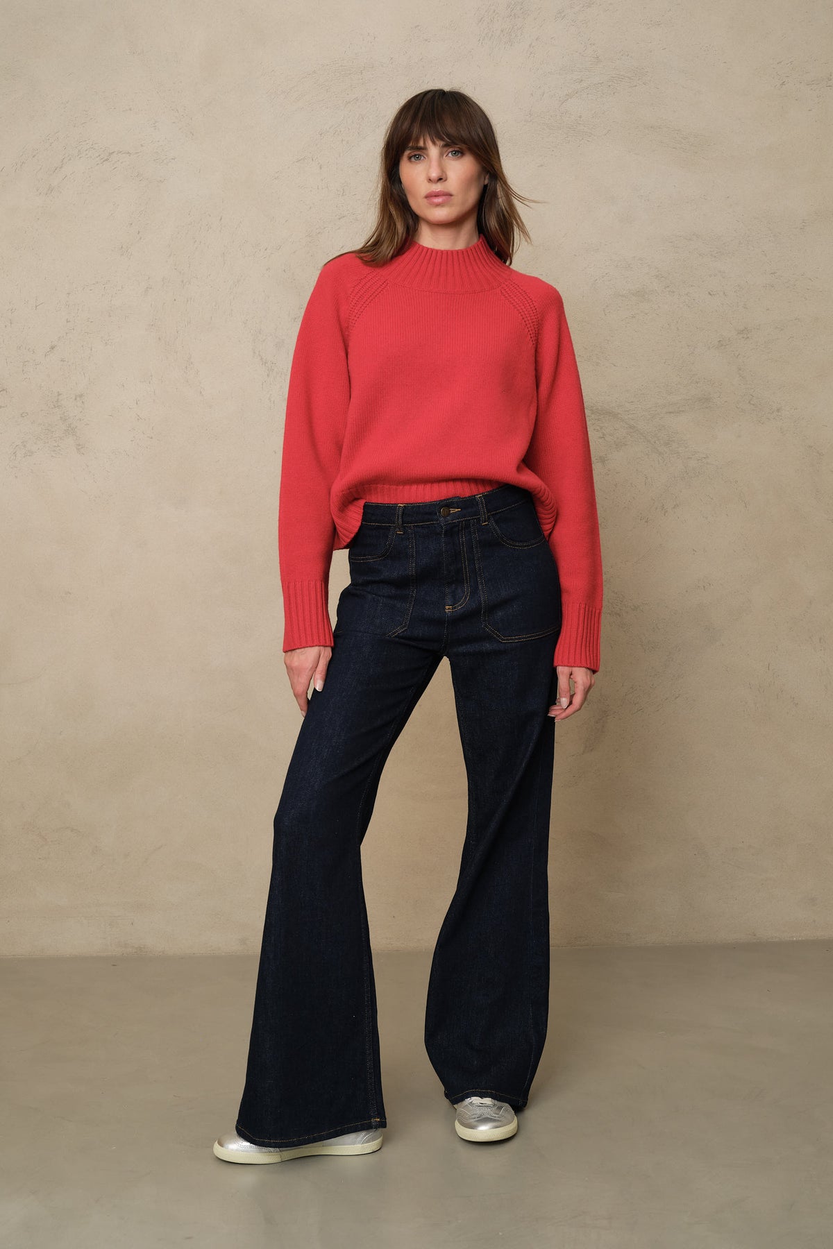Blythe funnel neck cropped jumper in red