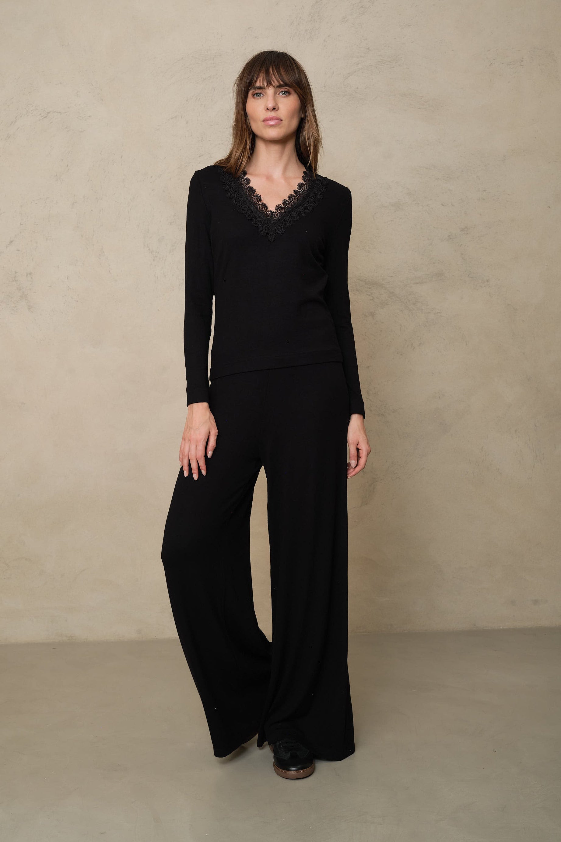 Romy Viscose Wide Leg Trousers - Black