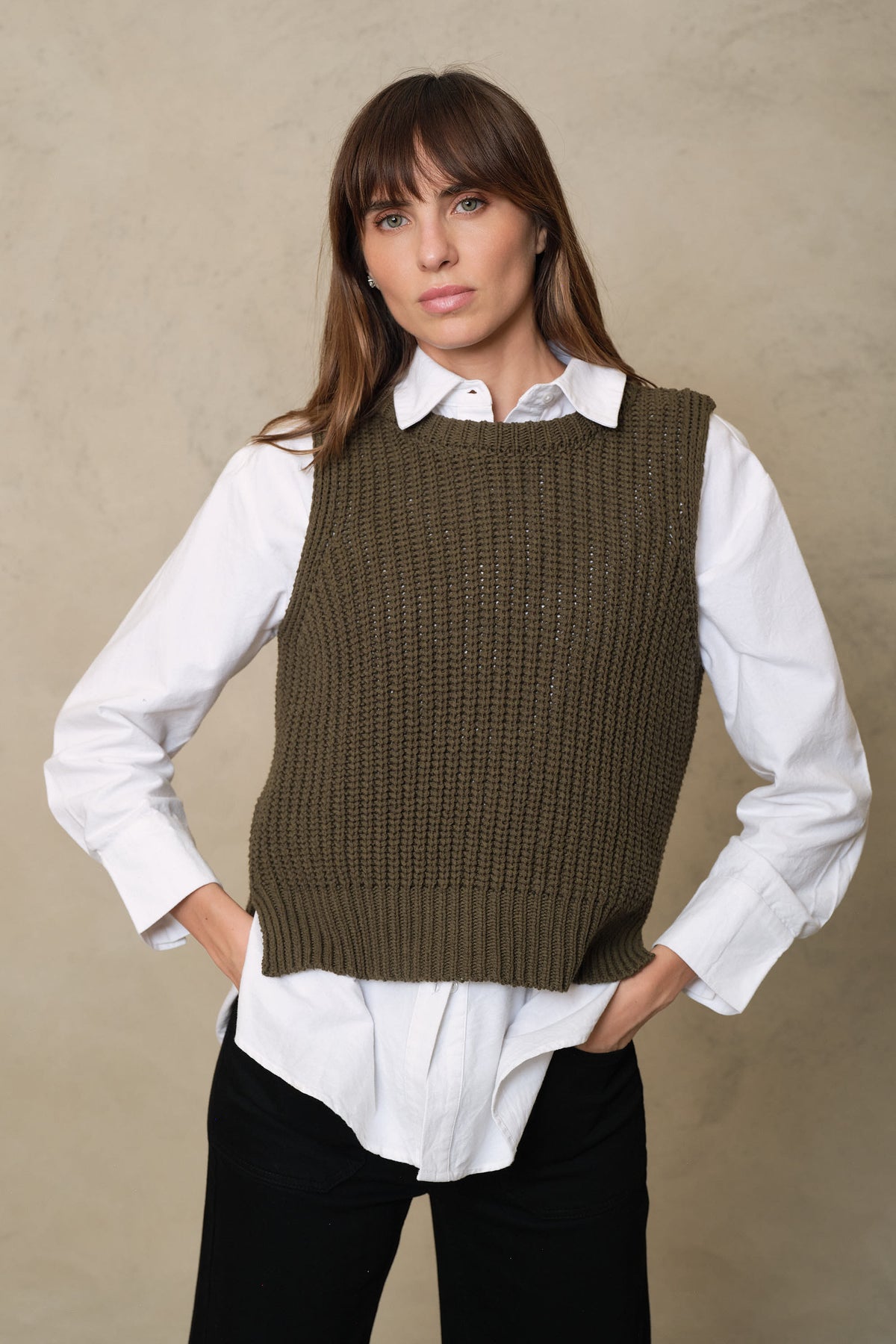 Rebecca ribbed tank top in olive