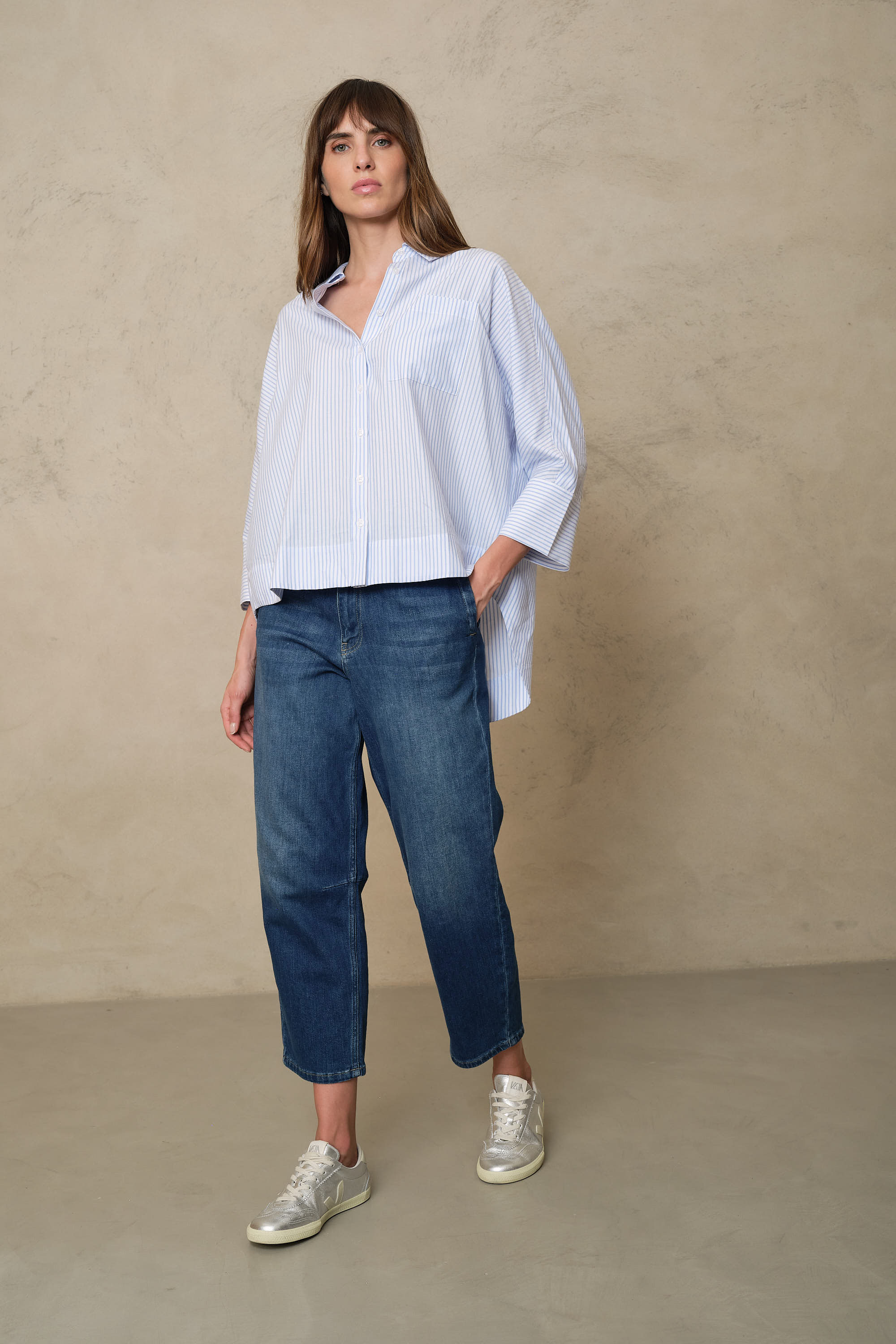 Olivia Oversized Poplin Shirt - Blue/White Stripe