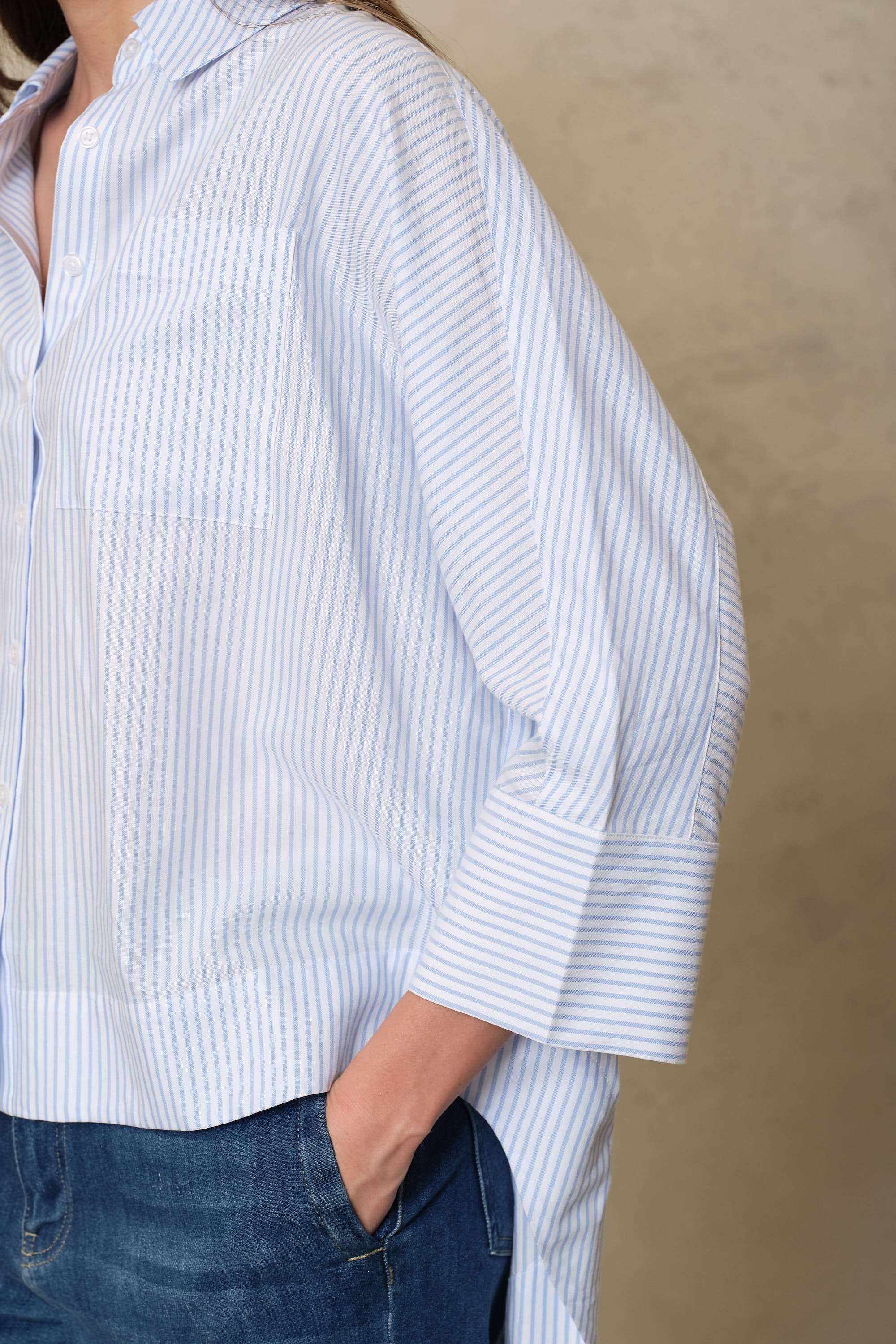Olivia Oversized Poplin Shirt - Blue/White Stripe
