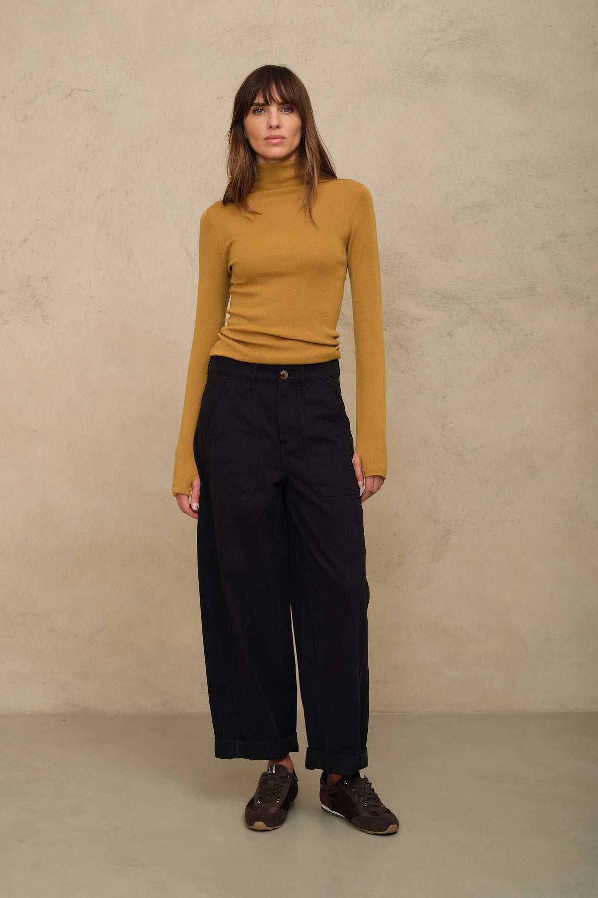 Gwyneth fine merino roll neck in mustard