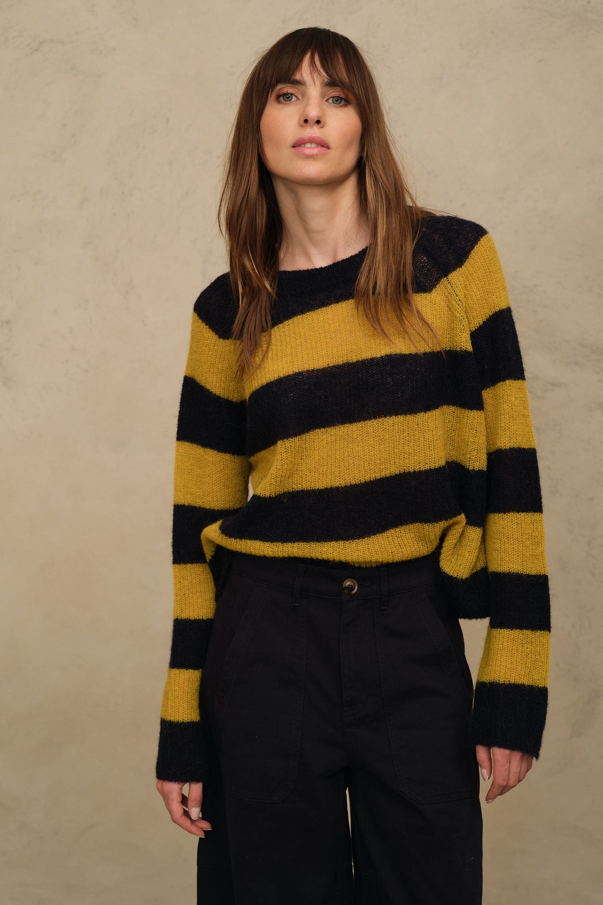 Felicity Loose Knit Striped Jumper - Navy/Mustard