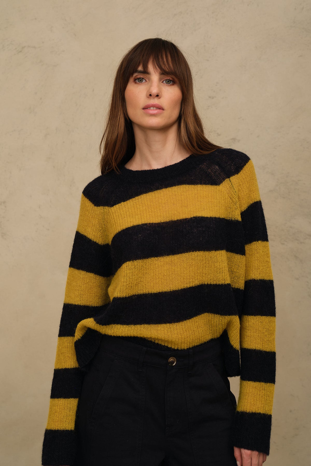 Felicity Loose Knit Striped Jumper - Navy/Mustard