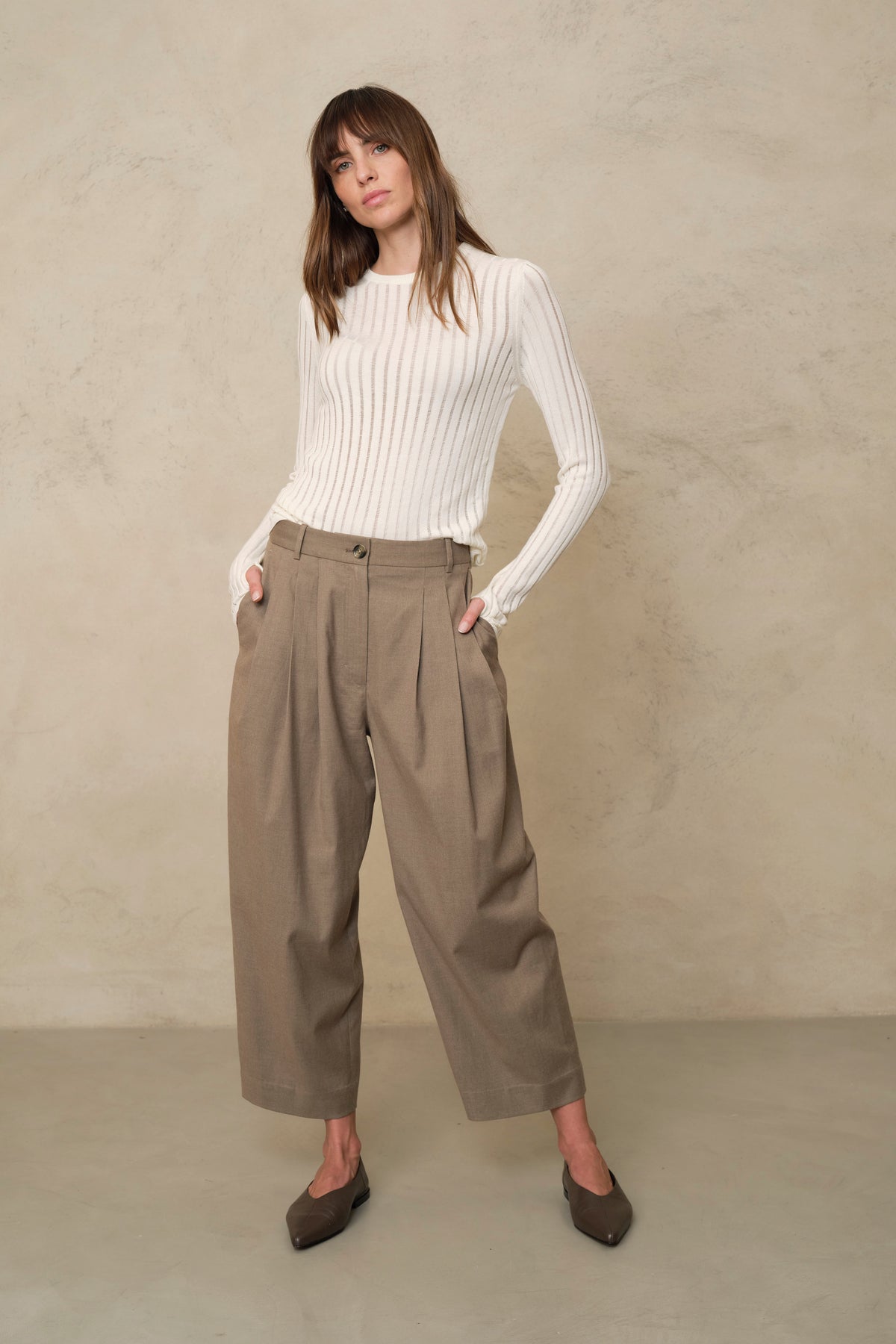 Eadie Pleat Front Trousers - Taupe