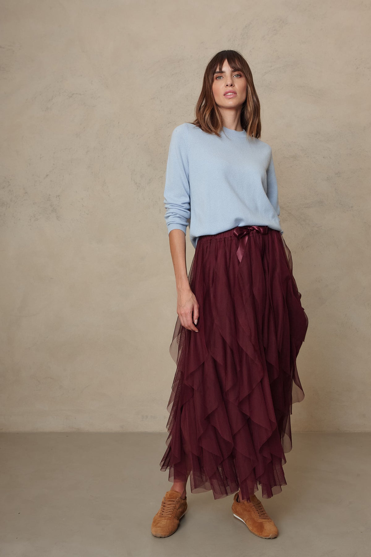 Iris tulle maxi skirt in burgundy