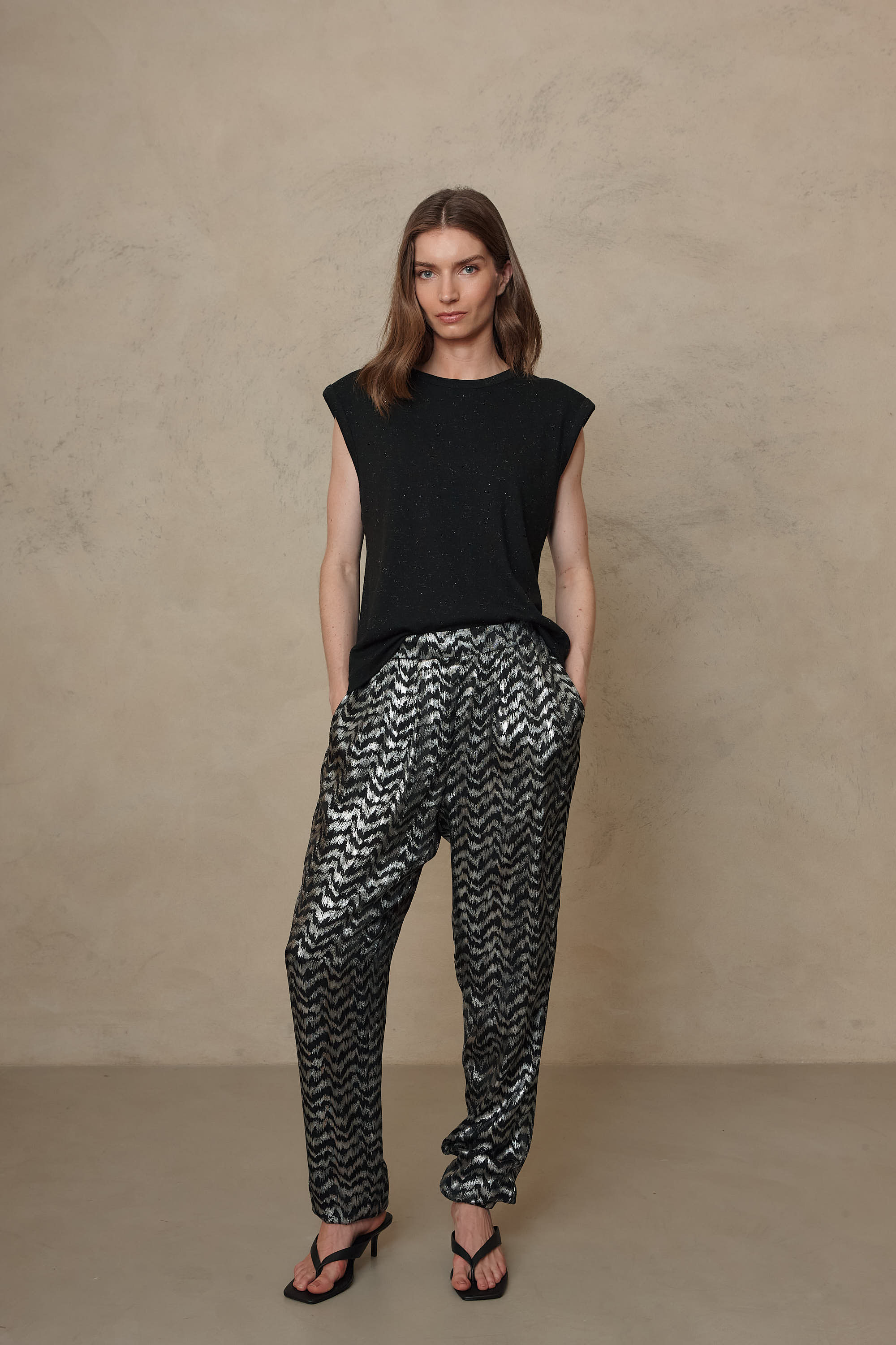 Skylar Sparkle Shoulder Pad T-Shirt - Black