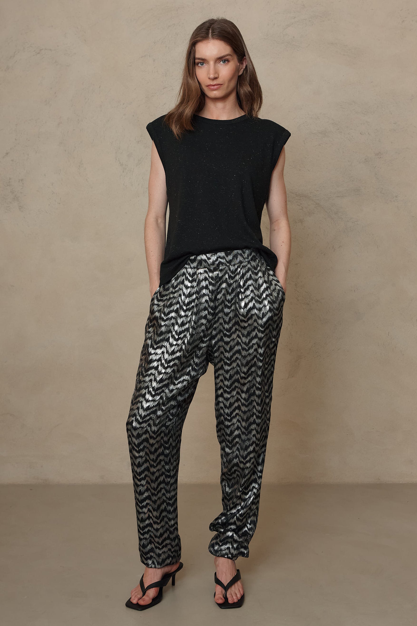 Skylar Sparkle Shoulder Pad T-Shirt - Black