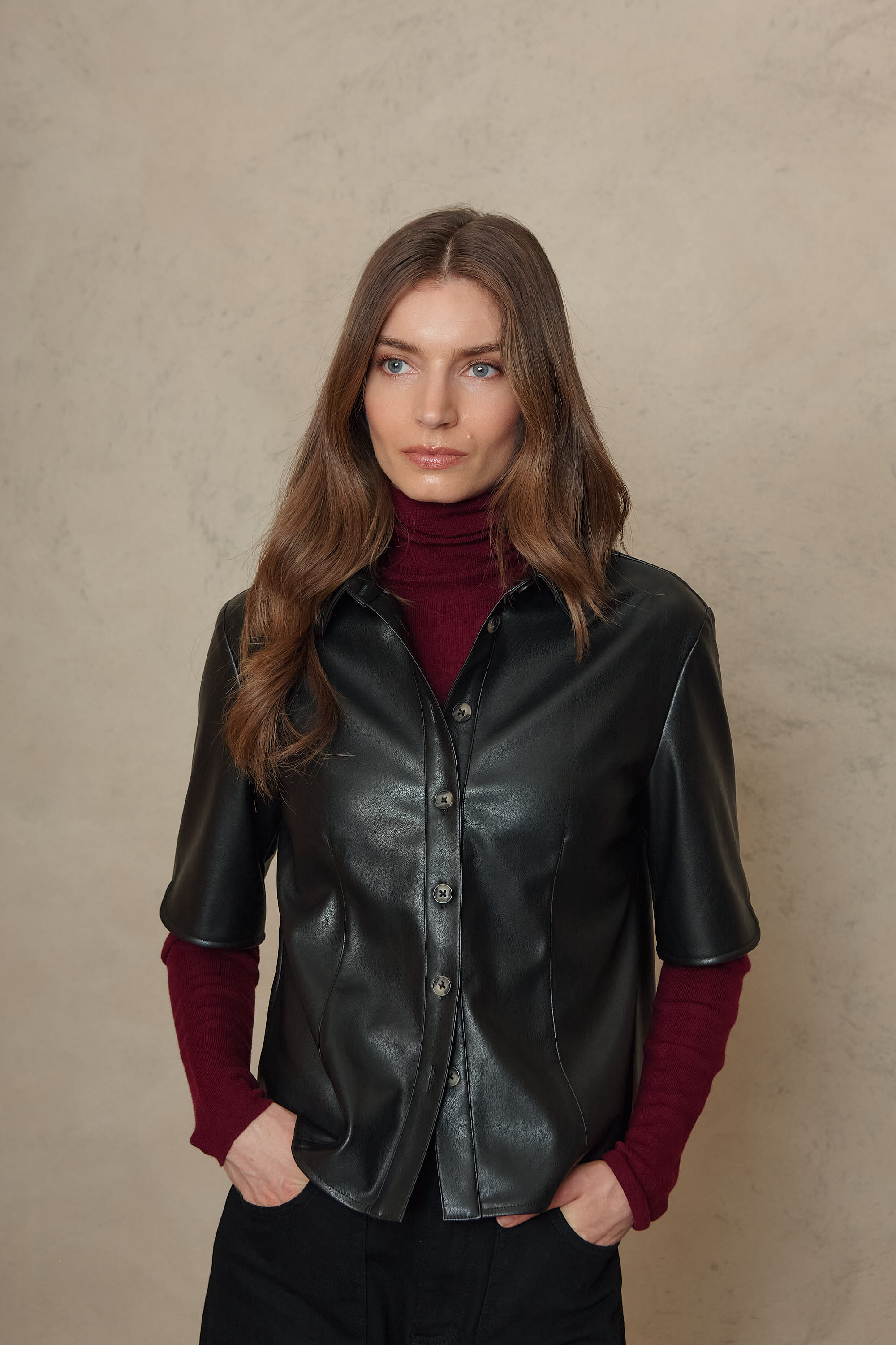 Orla Faux Leather Shirt - Black