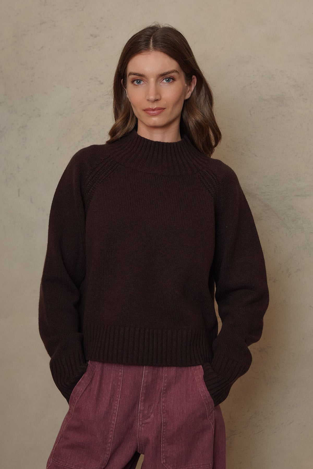 Blythe funnel neck cropped jumper in chocolate