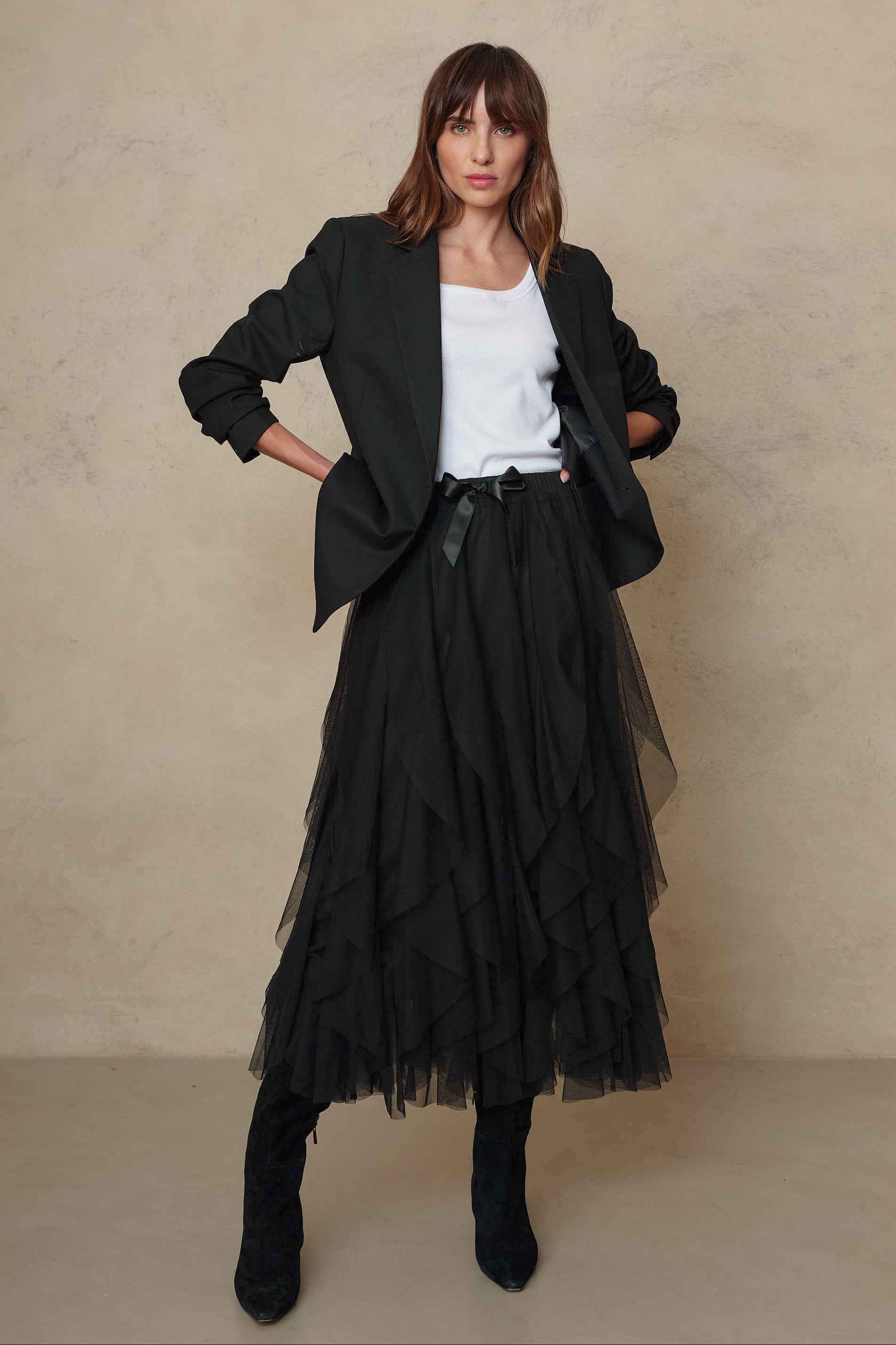 Iris Tulle Maxi Skirt - Black