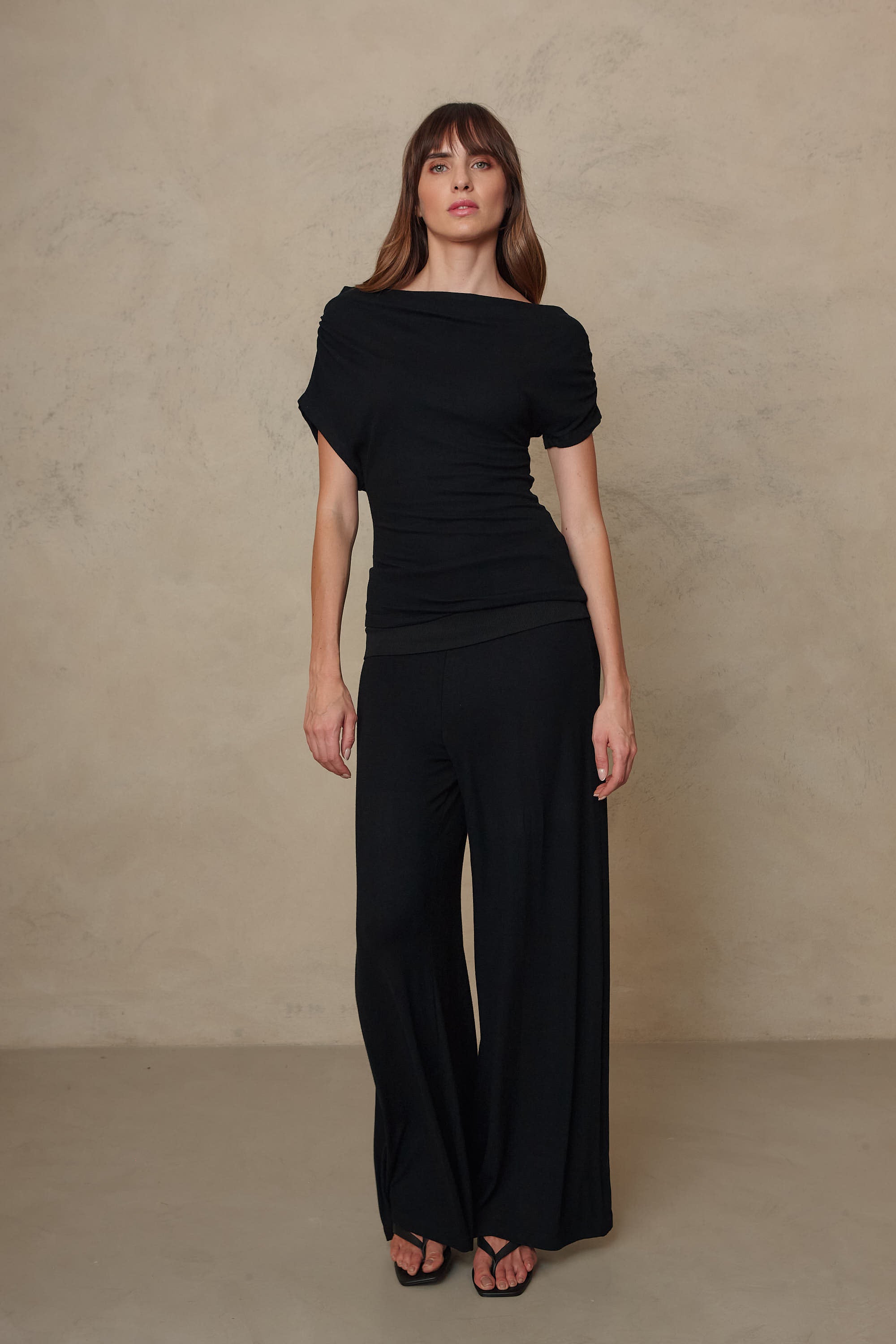 Romy Viscose Wide Leg Trousers - Black