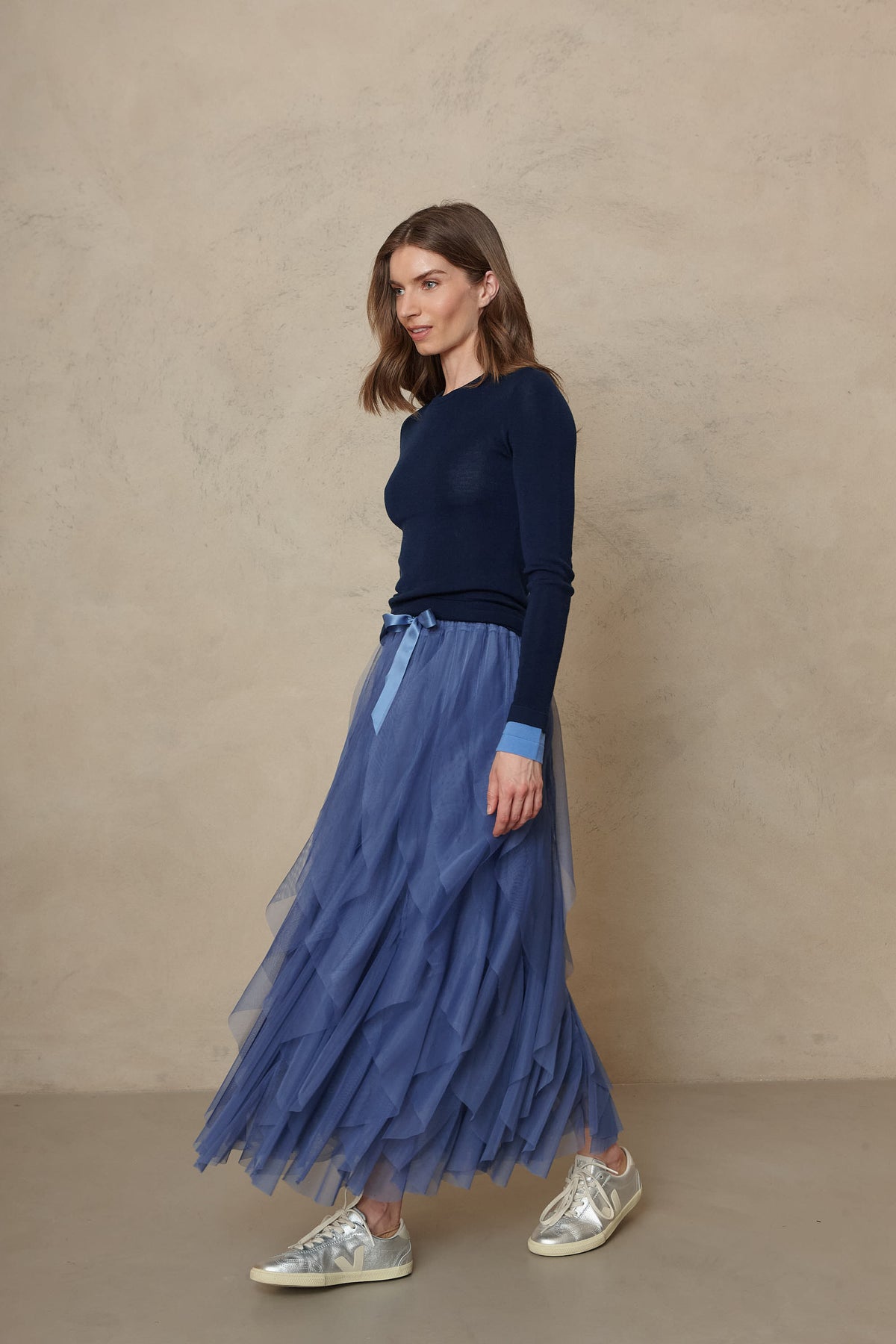 Iris tulle maxi skirt in lapis blue
