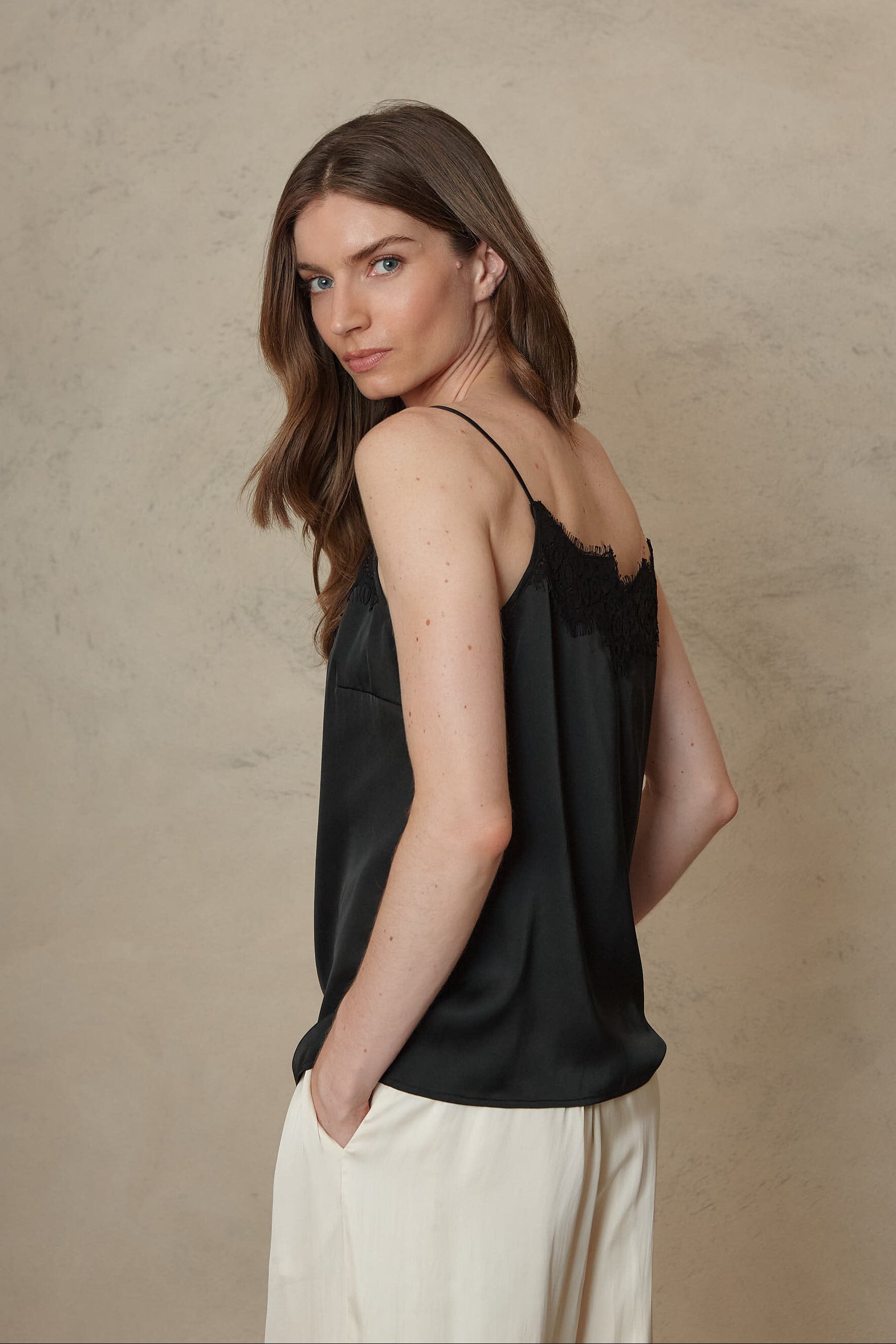 Cleo Satin Lace Cami - Black