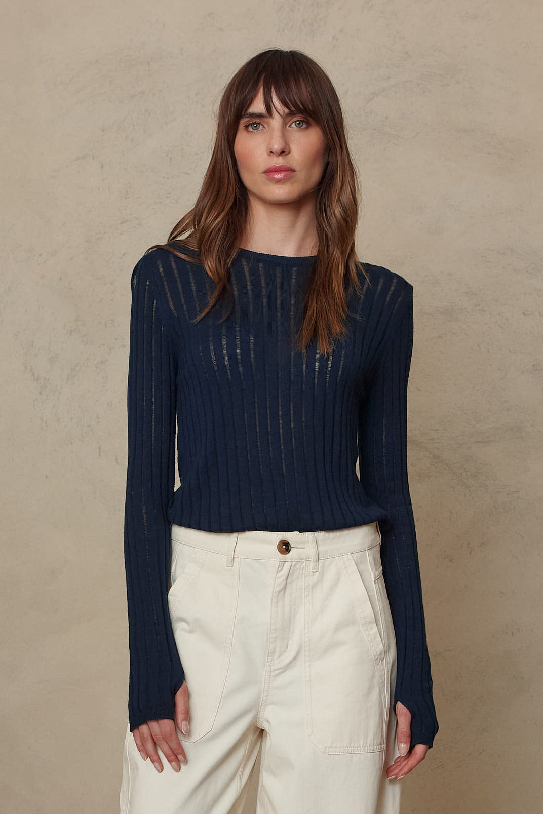 Iggy Sheer Rib Jumper - Navy