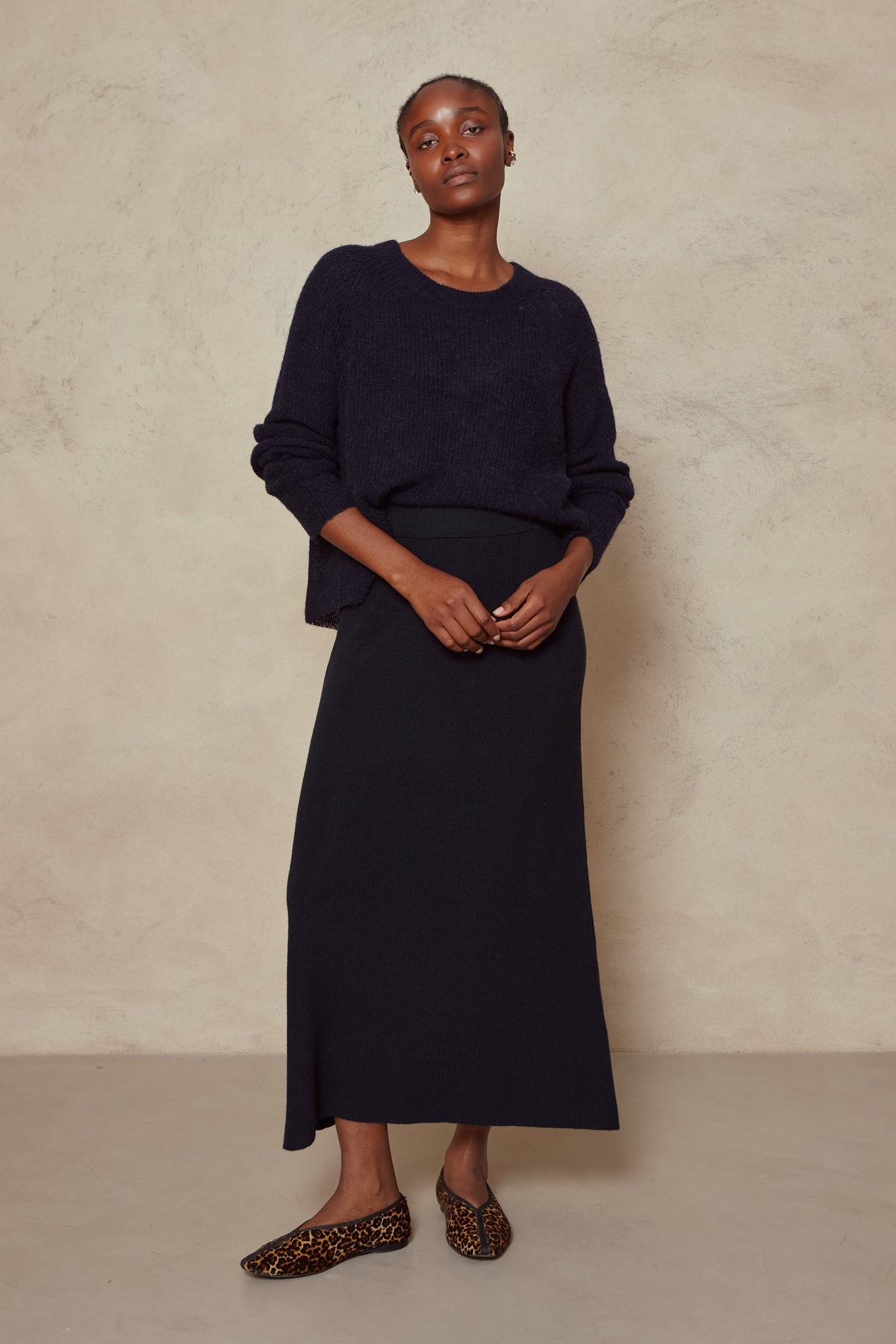 Mel Merino Blend Rib Skirt - Navy