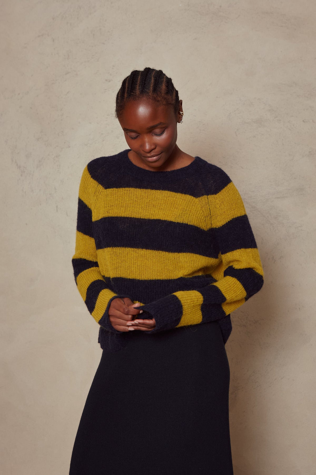 Felicity Loose Knit Striped Jumper - Navy/Mustard