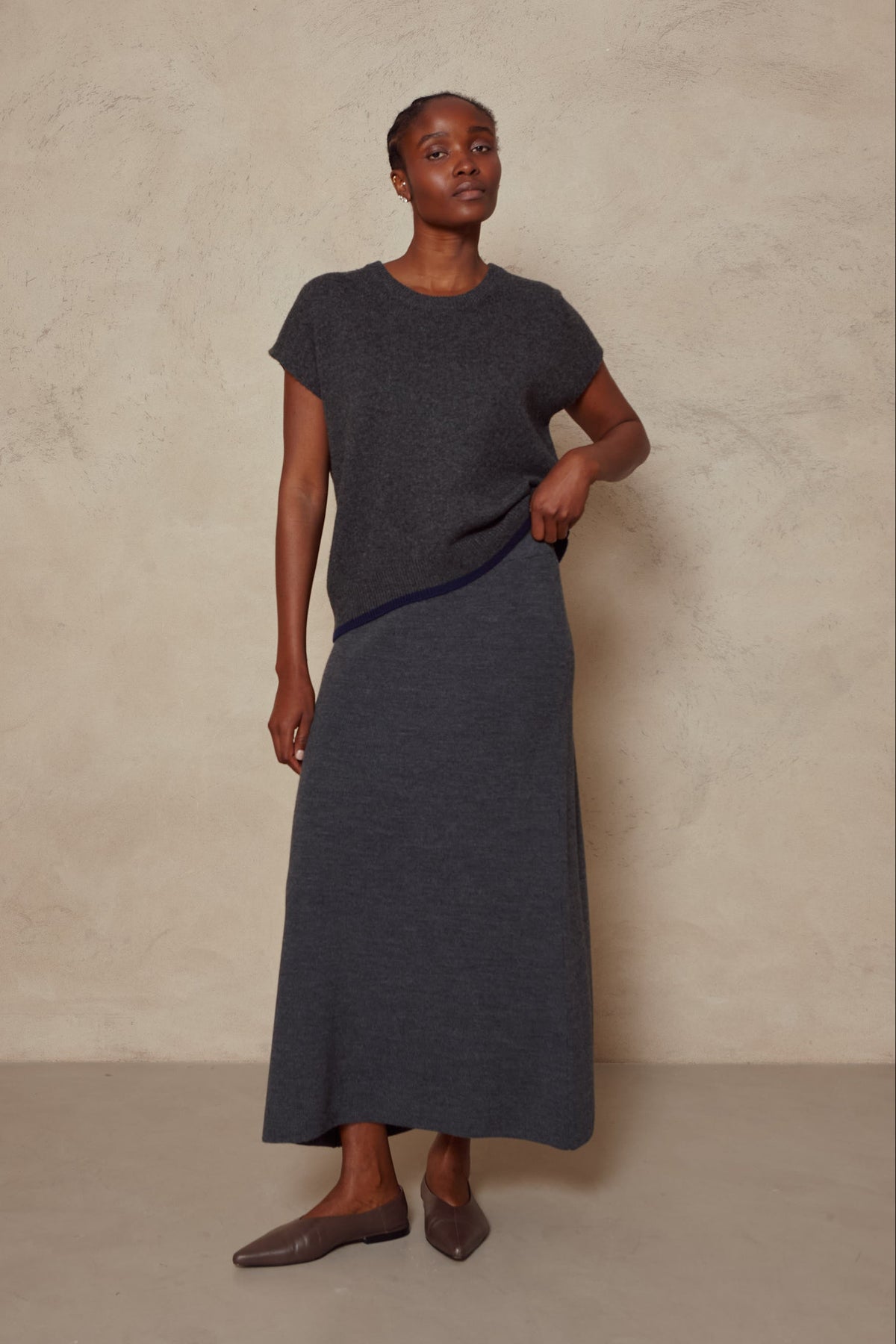 Mel Merino Blend Rib Skirt - Charcoal