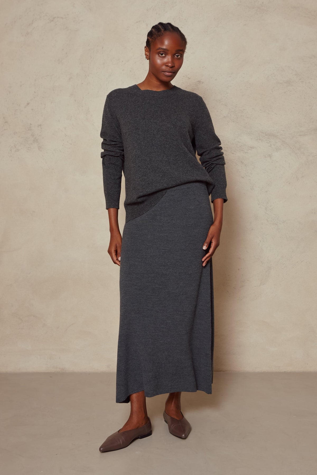 Mel Merino Blend Rib Skirt - Charcoal