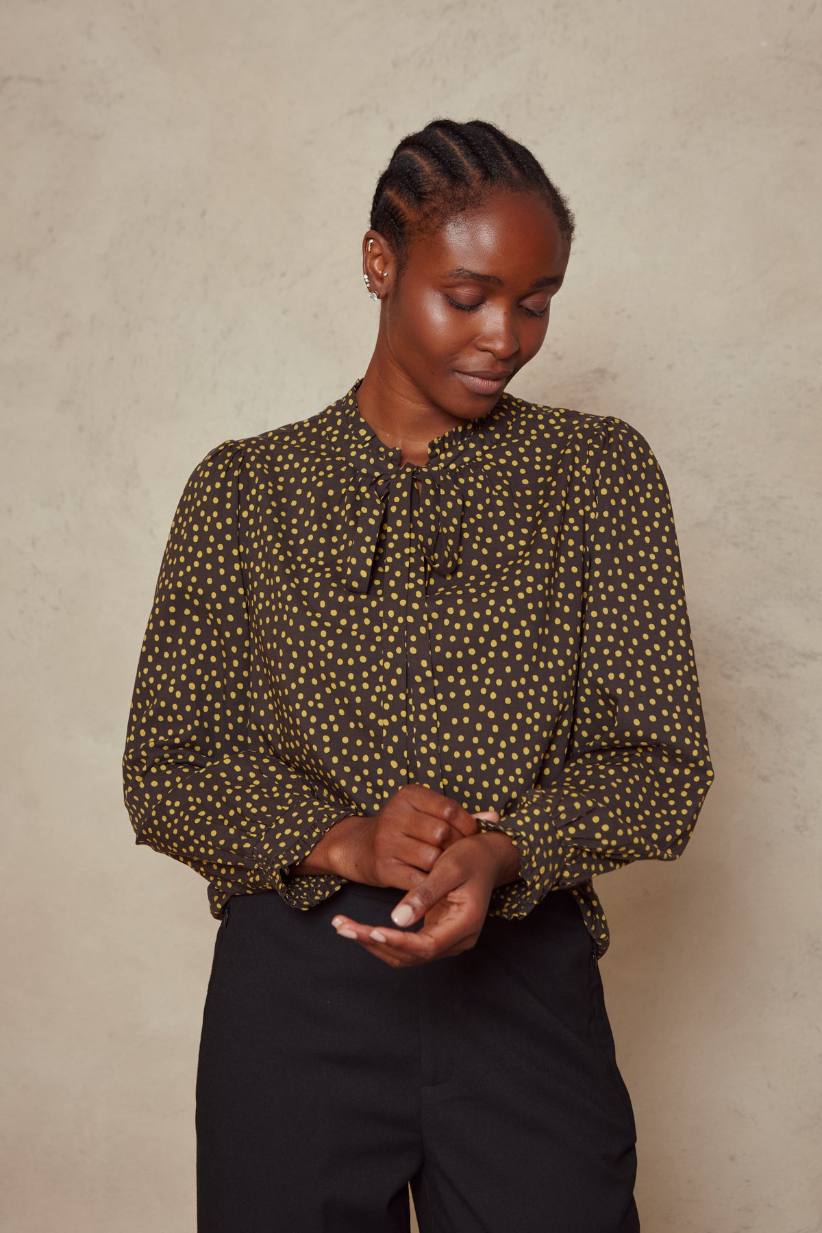 Jules Spot Blouse - Navy/Ochre