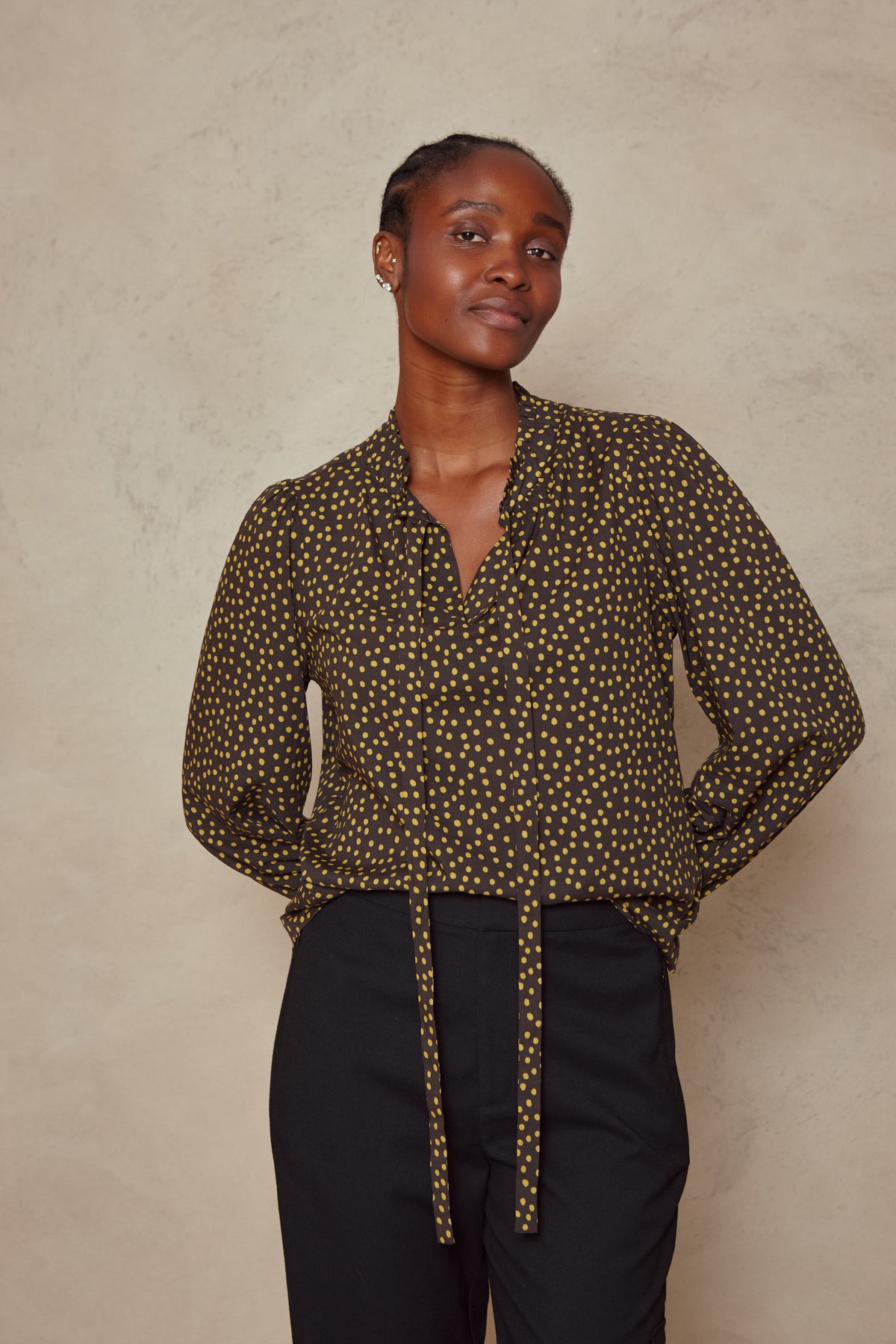 Jules Spot Blouse - Navy/Ochre