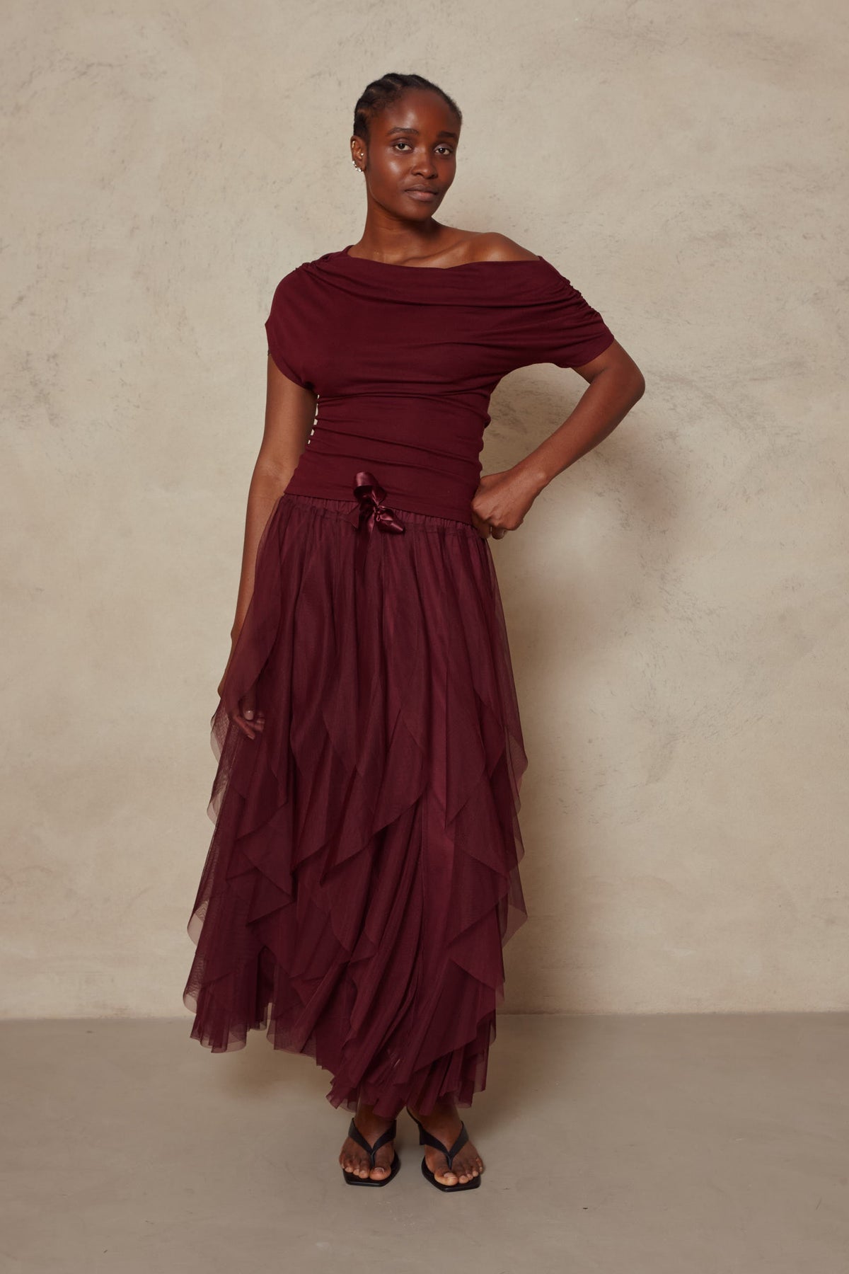 Esme Off Shoulder Top - Burgundy